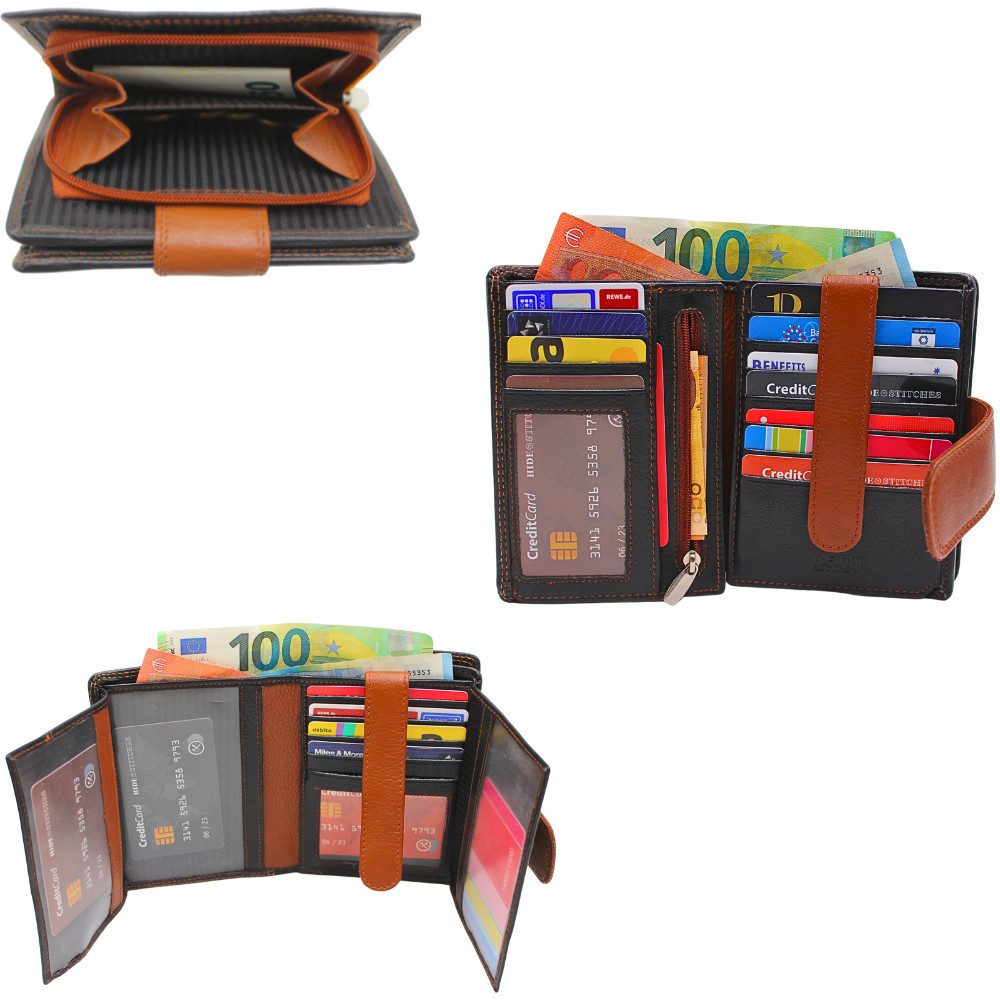 L&B Geldbörse Nappaleder Bi-Color Portemonnaie, RFID-Schutz>11/842, feinstes Nappaleder