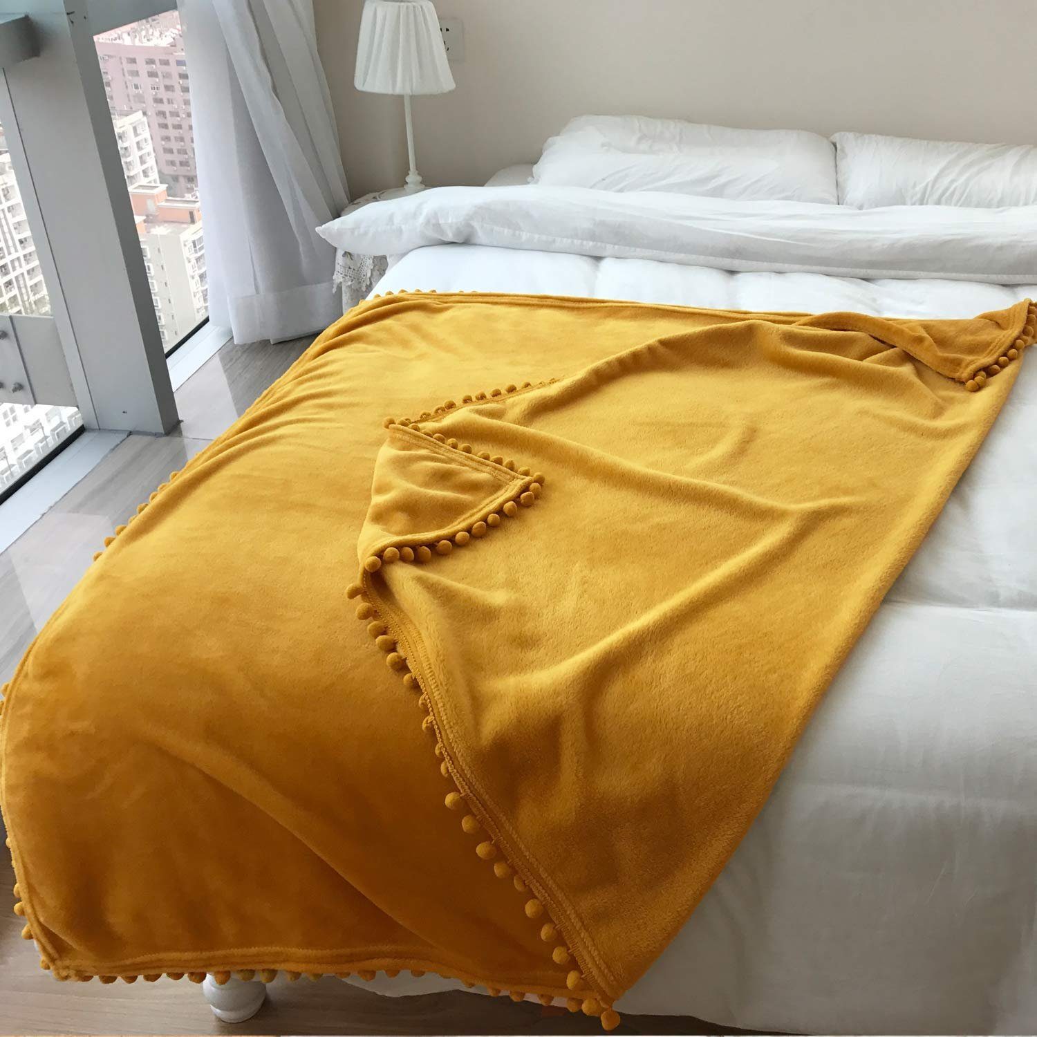 Decke,für Wohndecke Jormftte Wohndecke Bett Weich Stuhl,Gelb, Strickdecke,Quaste Boho Sofa