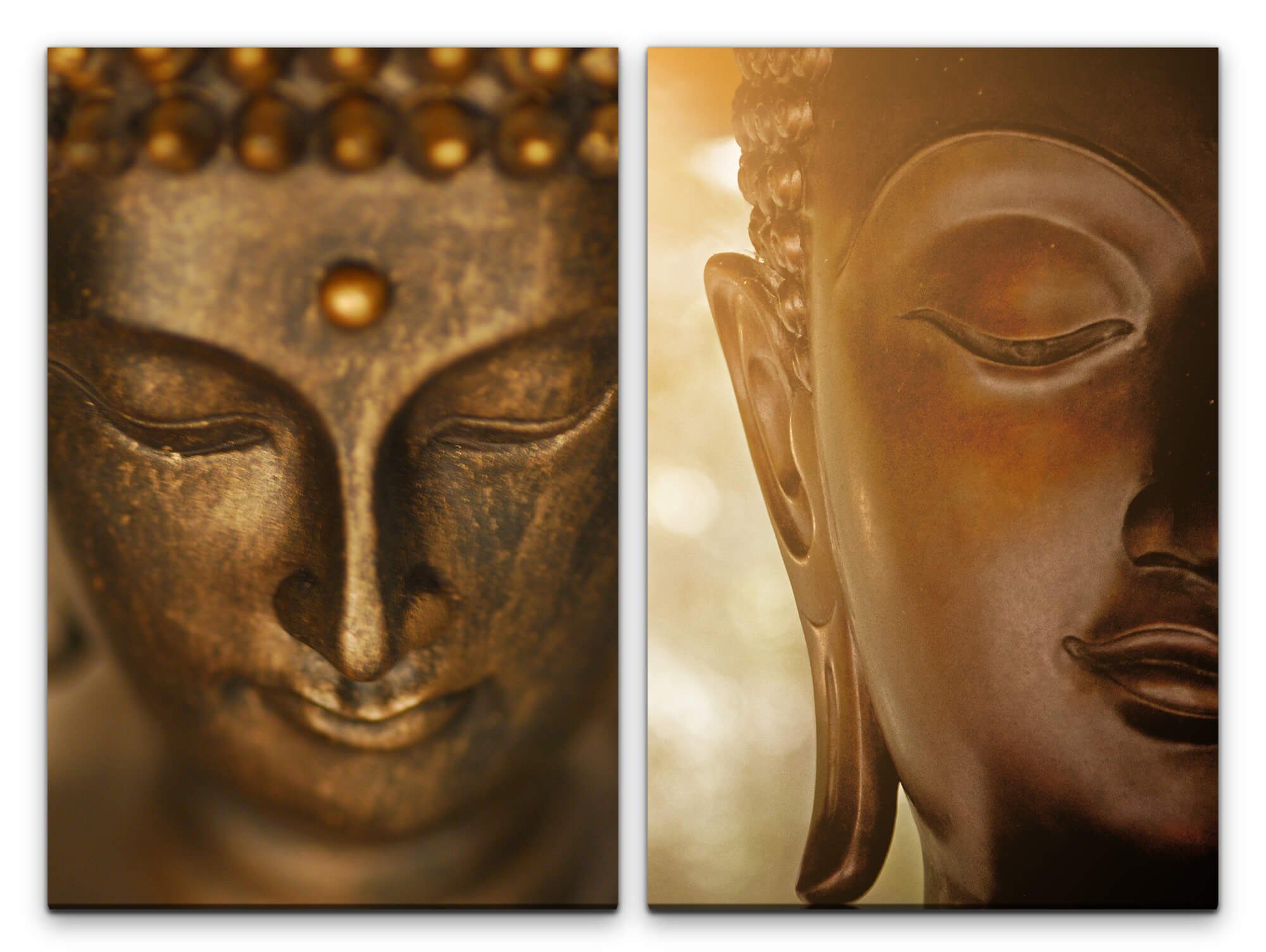Sinus Art Leinwandbild 2 Bilder je 60x90cm Buddha Buddhakopf Asien Meditation Relax Achtsamkeit positive Energie