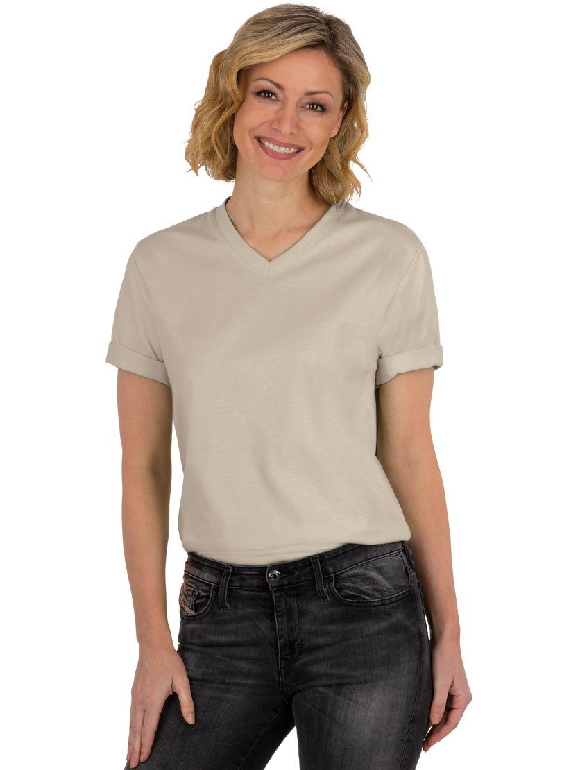 Baumwolle T-Shirt Trigema sand TRIGEMA DELUXE V-Shirt