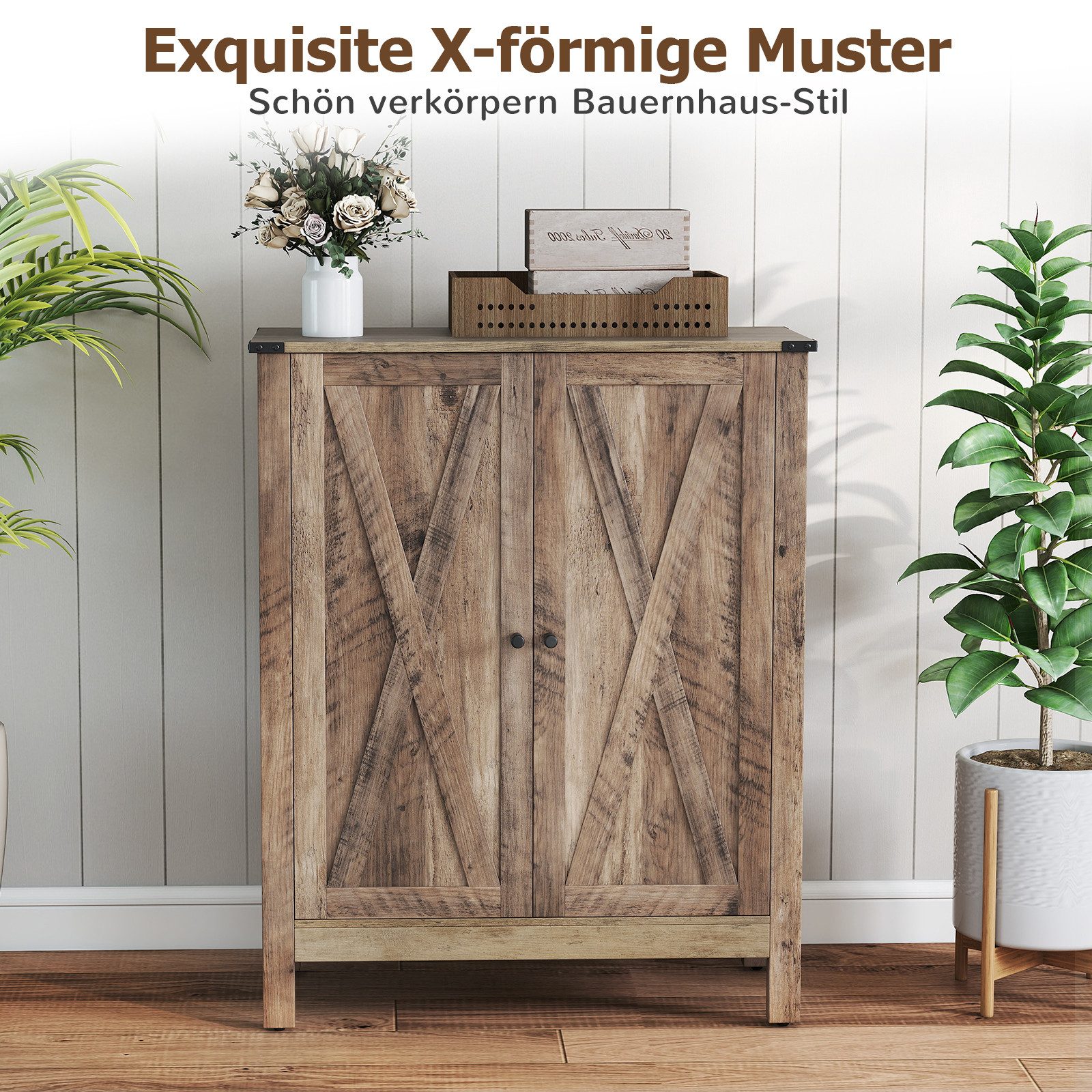 COSTWAY Schuhschrank mit Türen, verstellbarem Regal, Schuhregal Holz günstig online kaufen