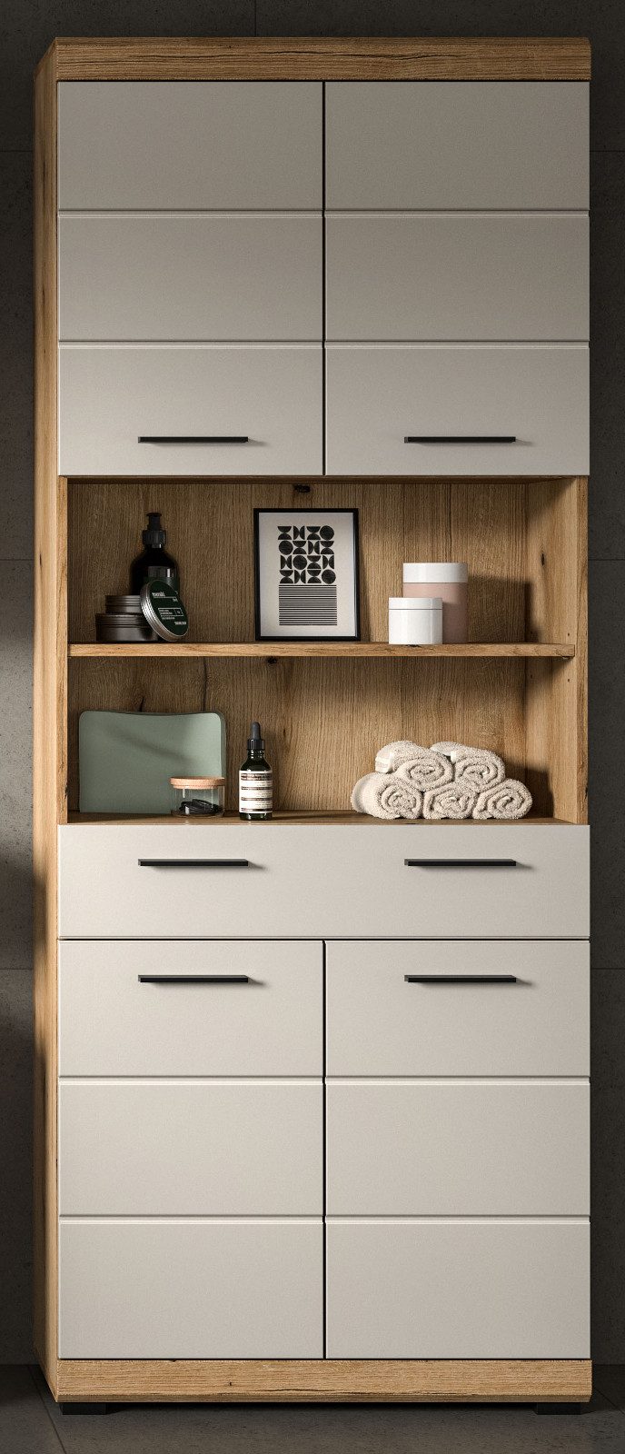 Inn.Furn Hochschrank Shawn (Badschrank in Eiche Dekor und Sand / Kaschmir, günstig online kaufen