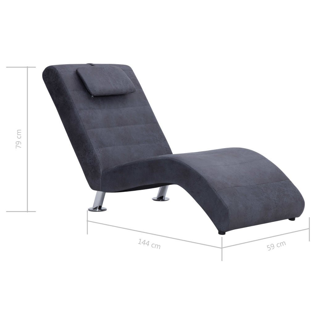 Grau vidaXL Teile mit Chaiselongue Wildleder-Optik, 1 Kissen Chaiselongue