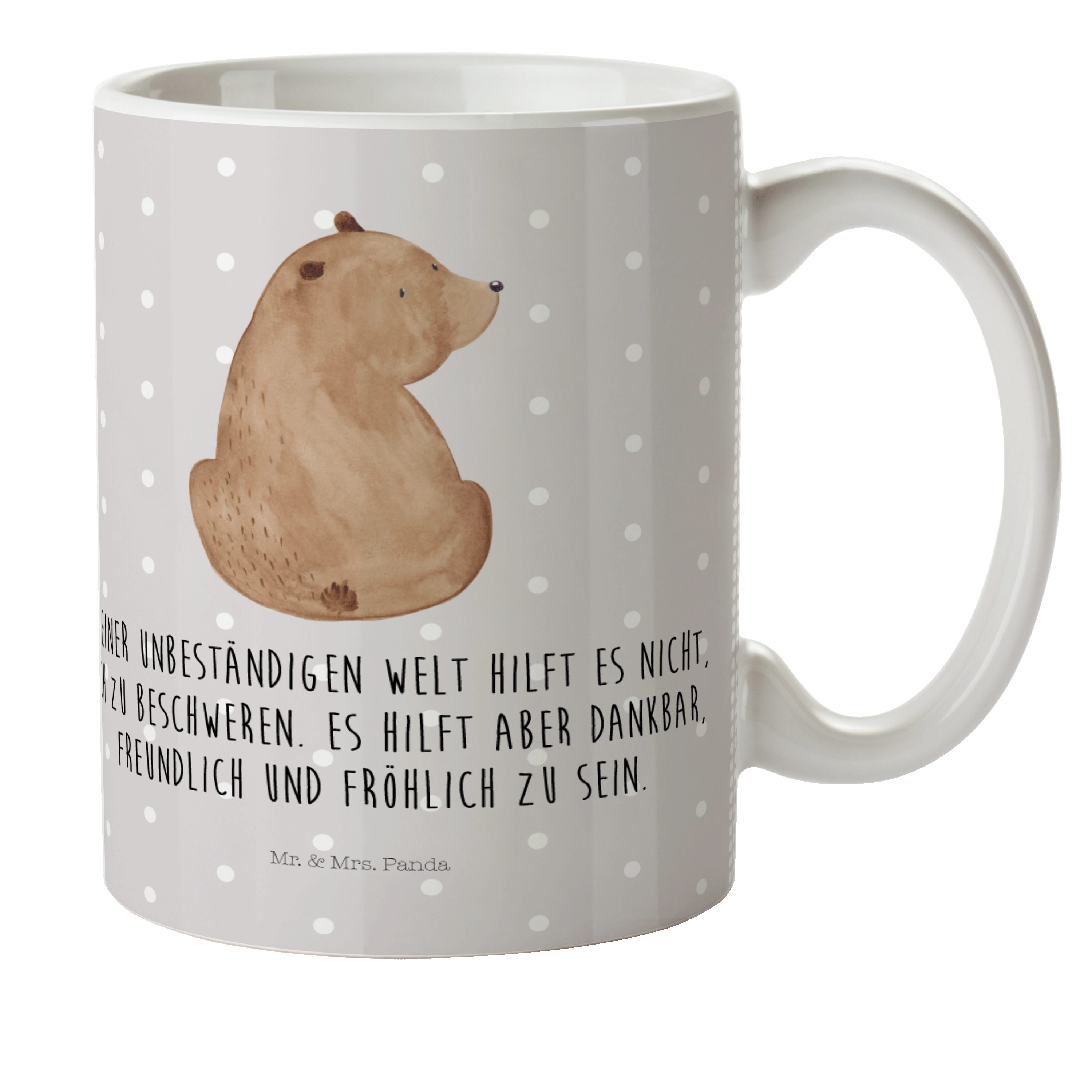 Mr. & Mrs. Panda Kinderbecher Bär Schulterblick - Grau Pastell - Geschenk, Bärenliebe, Kindergarten, Kunststoff