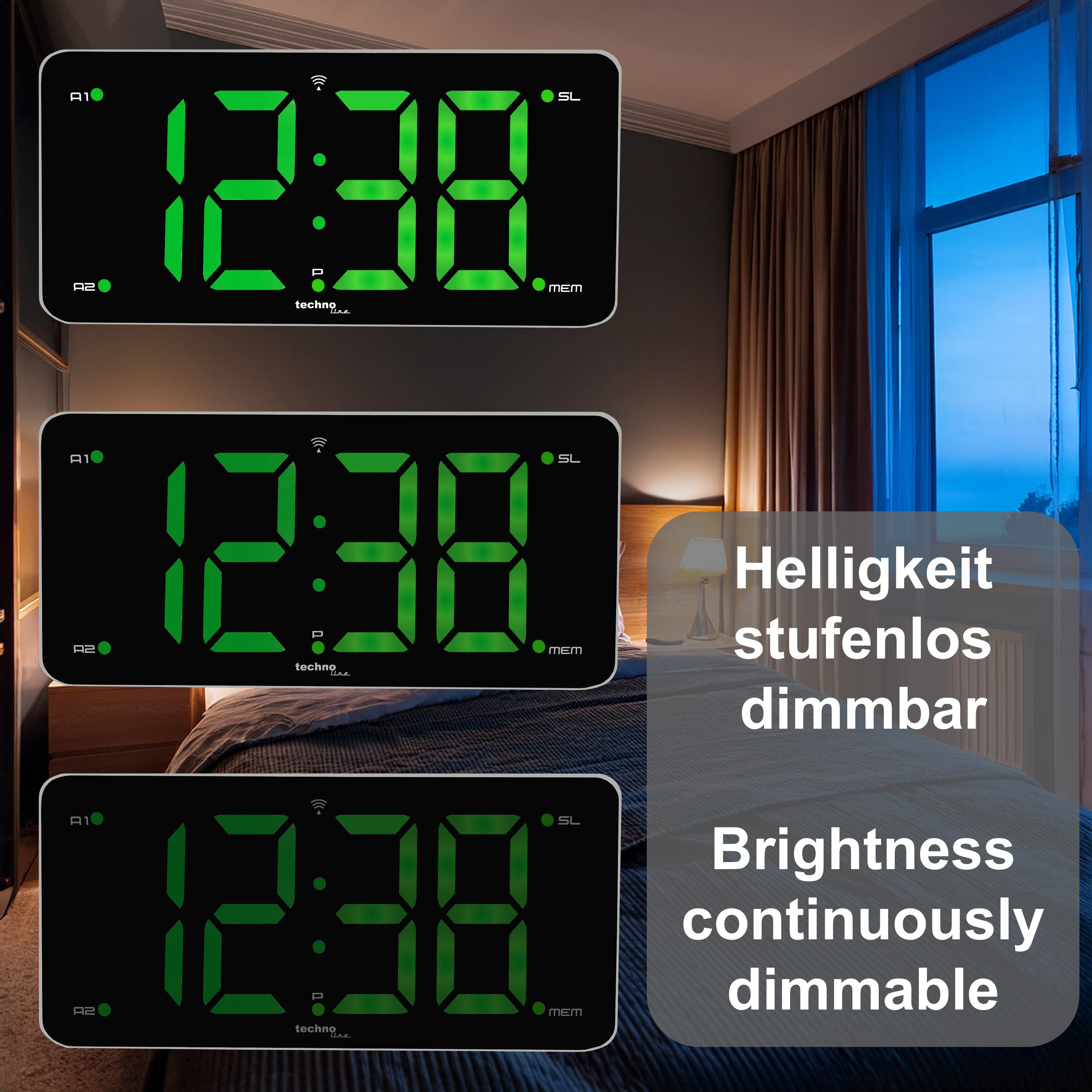 technoline Funk-Radiowecker WT 486 mit größer stufenlos dimmbarer Anzeige