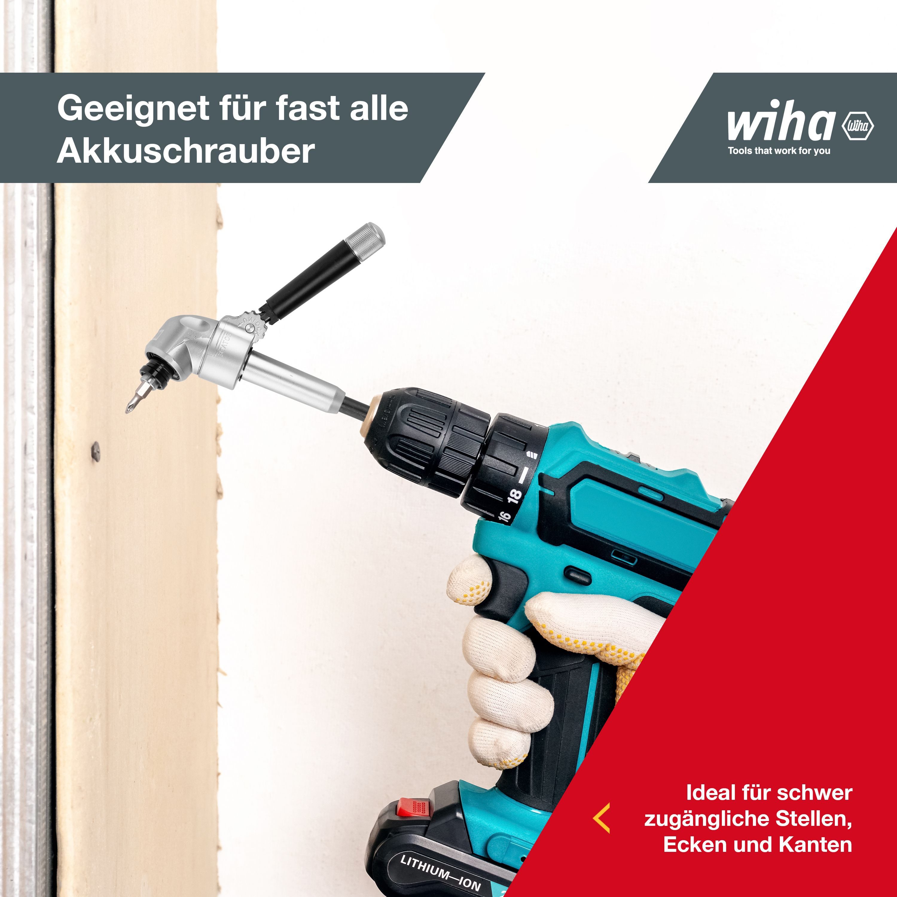 Wiha Winkelschraubvorsatz (32310), Schnellwechsel, 105° abgewinkeltem Kopf, 165 mm