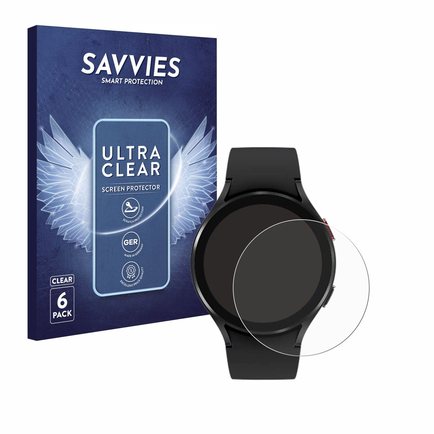 Savvies Displayschutzfolie Schutzfolie für Samsung Galaxy Watch 4 (44mm), 6 Stück, Displayschutz Schutz Folie Klar Transparent