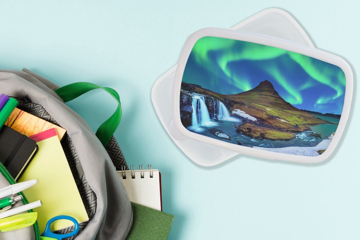 - Island weiß Kunststoff, Kinder Sternenhimmel Brotbox Grün Nordlicht Mädchen - Brotdose, und Lunchbox - Jungs für und Erwachsene, - - - für (2-tlg), Berg MuchoWow See, Wasserfall