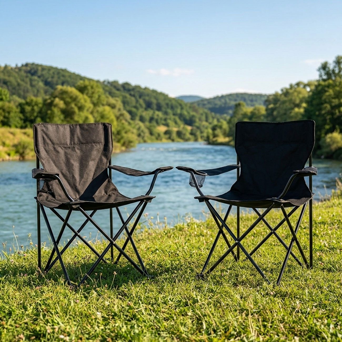 Westerholt Faltstuhl Camping-Faltstuhl in Schwarz: Robust, bequem & mit Getränkehalter, Einfacher Auf- und Abbau für raschen Einsatz