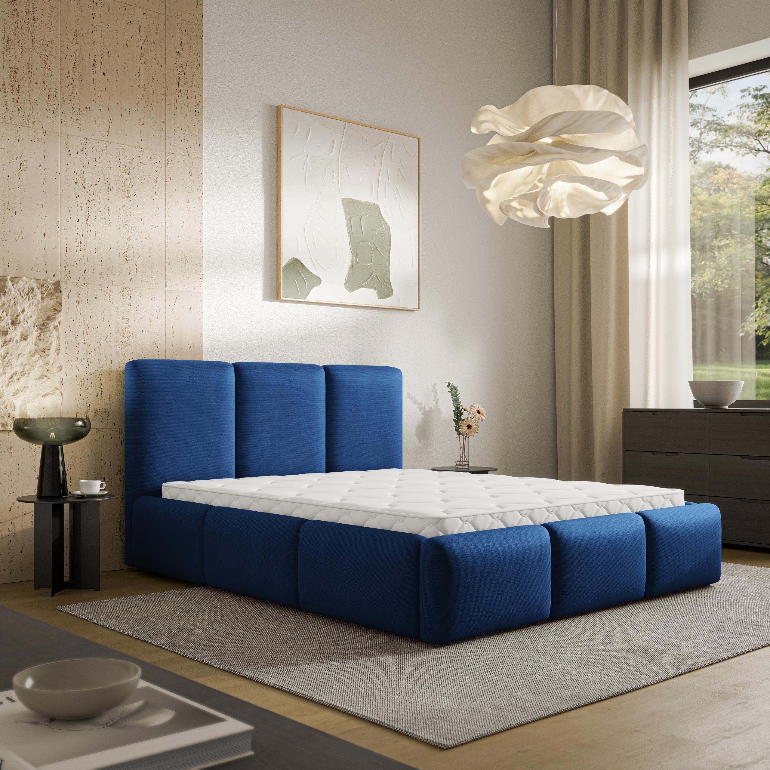 Masseno Polsterbett ARSIL 120x200 cm blau (mit Bettkasten und Lattenrost)