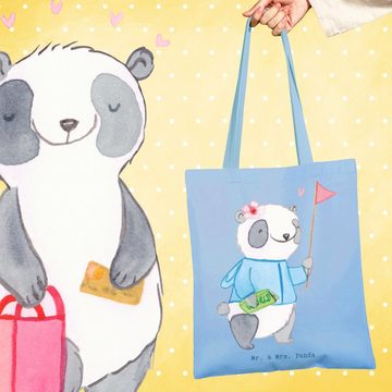 Mr. & Mrs. Panda Tragetasche Reiseleiterin Herz - Sky Blue - Geschenk, Rente, Beuteltasche, Einkau (1-tlg), Lange Tragegriffe