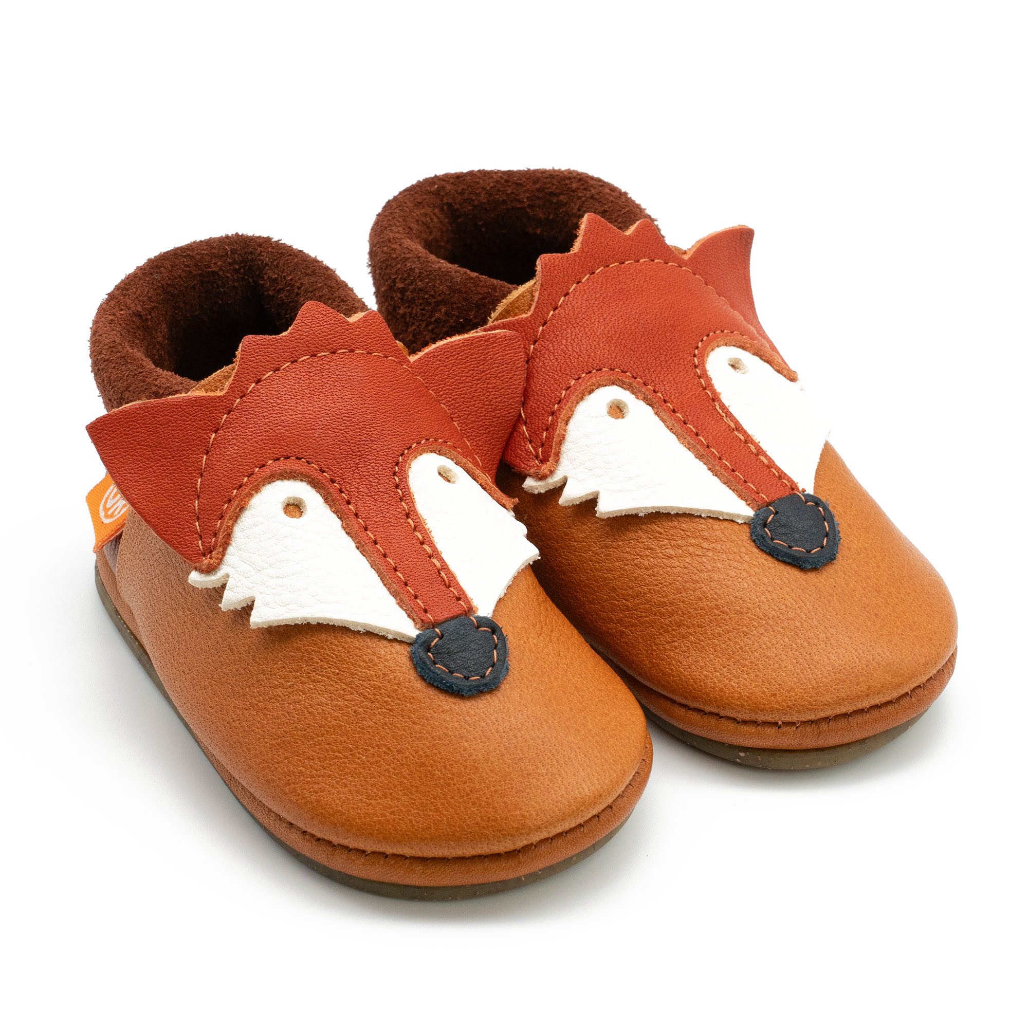 Orangenkinder® Fuchs mit Sohle Kinder Hausschuh pflanzlich gegerbtes Leder, Made in Germany, Kindergartenschuh