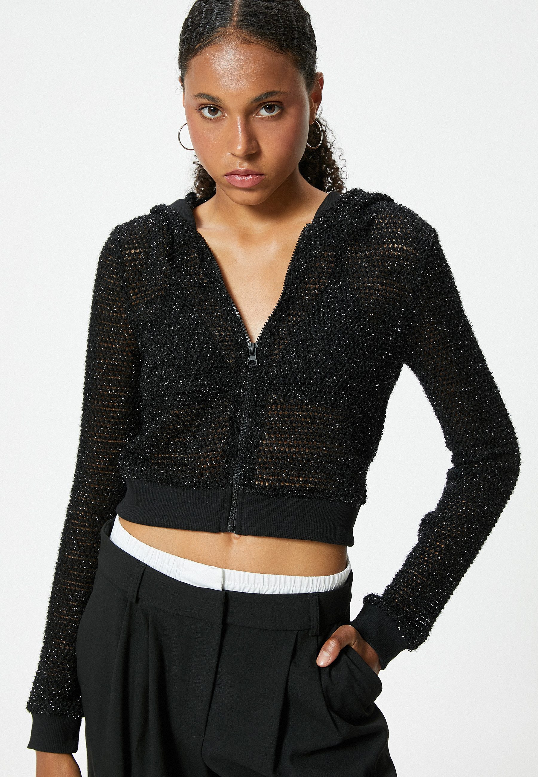 Koton T-Shirt Mit Kapuze-Vollreißverschluss Langärmelig