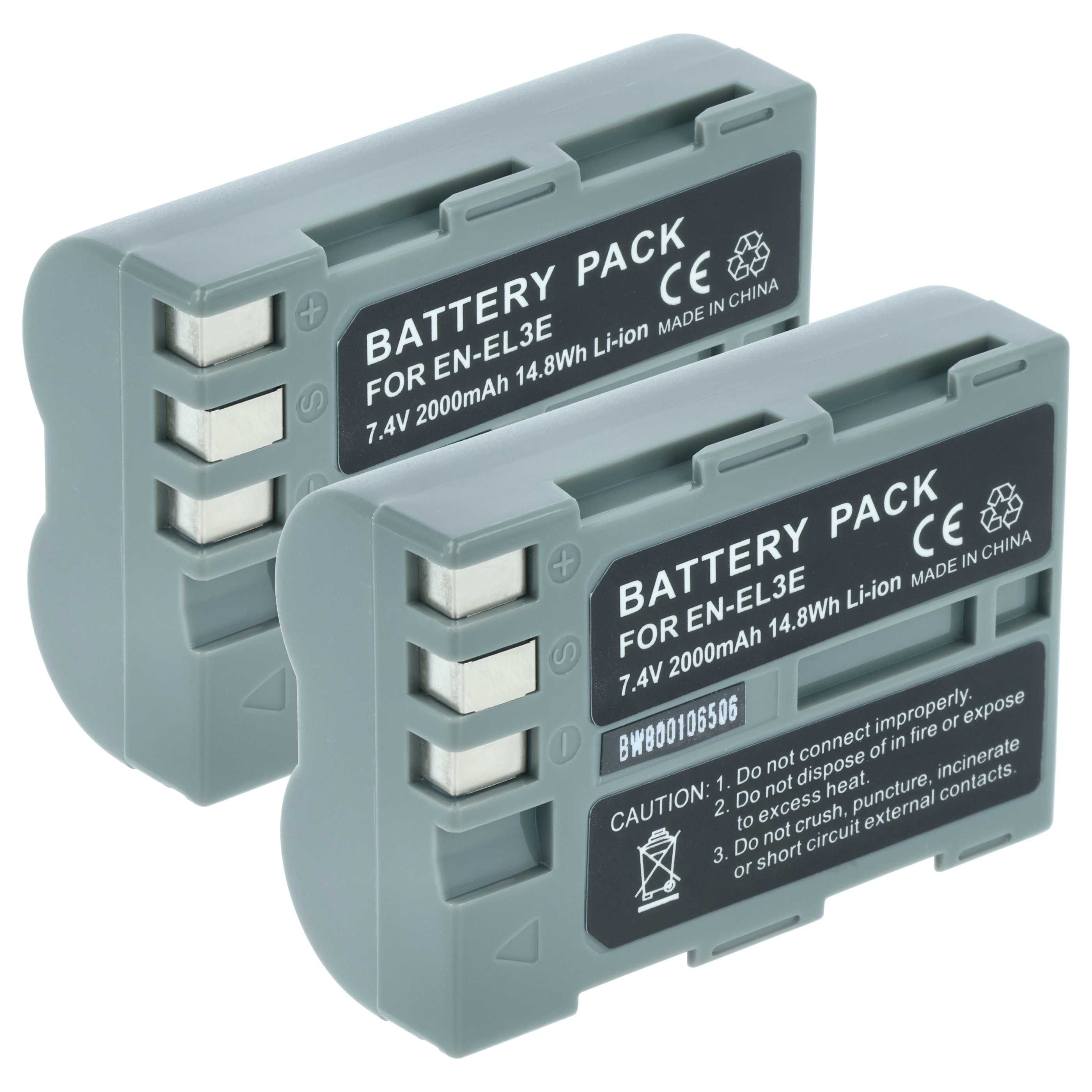 vhbw Akku passend für Nikon D300, D200, D700, D70, D50, D100, D70s, D90, Kamera-Akku Akku Li-Ion 2000 mAh (7,2 V, 2 St), Leistungsfähige Austausch-Akkus für Digitalkamera, Spiegelreflexkamera