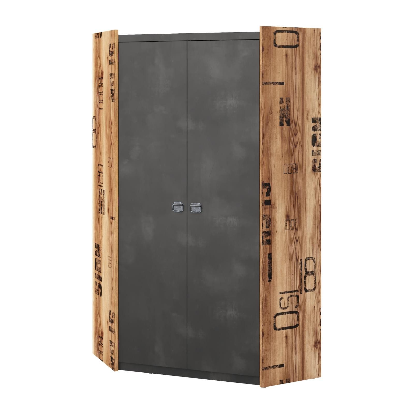 HAUSELEMENT Eckkleiderschrank FARGO FG-17 2 Türen Kleiderschrank Drehtürenschrank Schrank Loft
