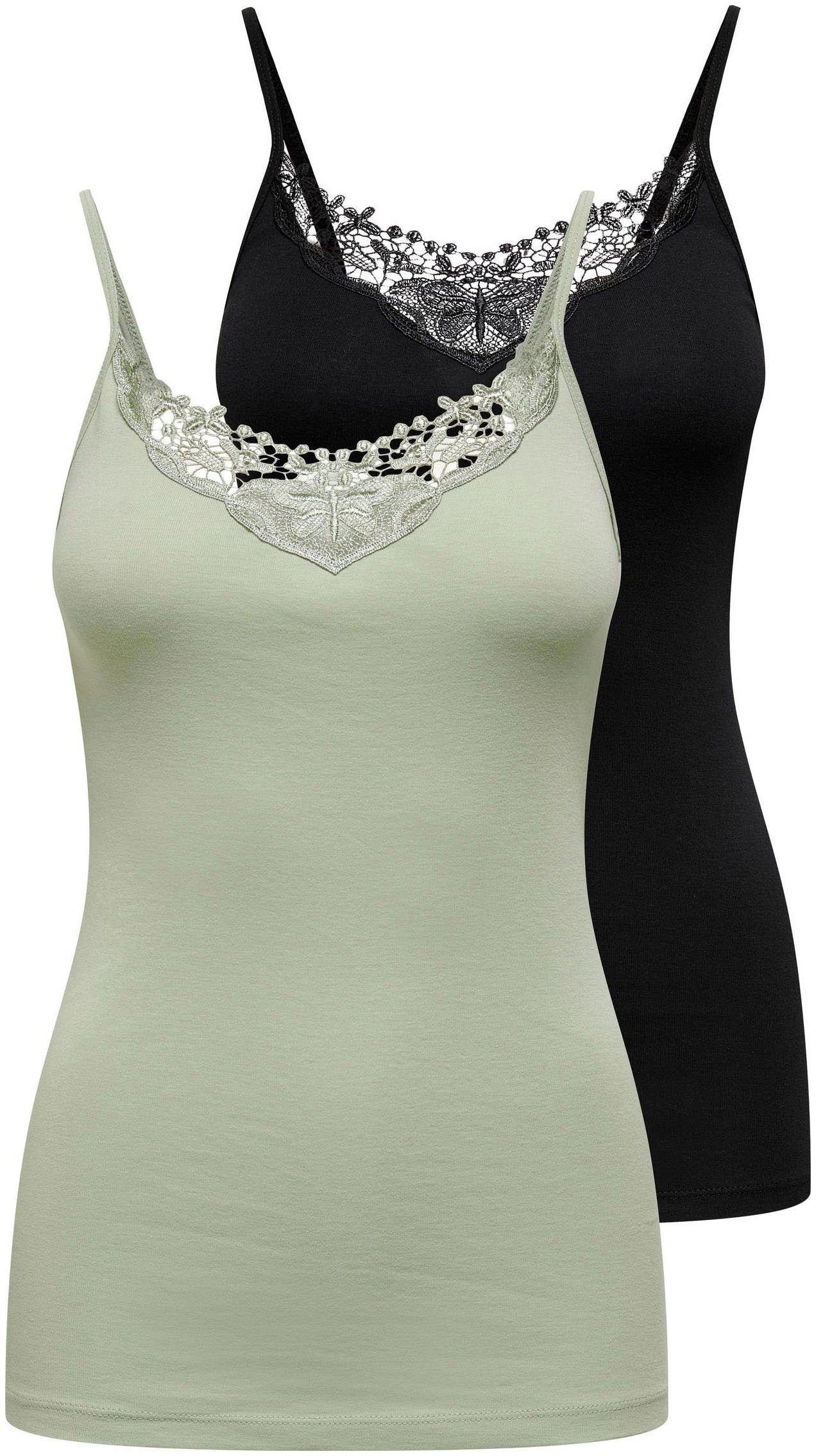 ONLY Spitzentop ONLKIRA LACE SINGLET 2PACK NOOS (2er-Pack) Black + Desert Sage