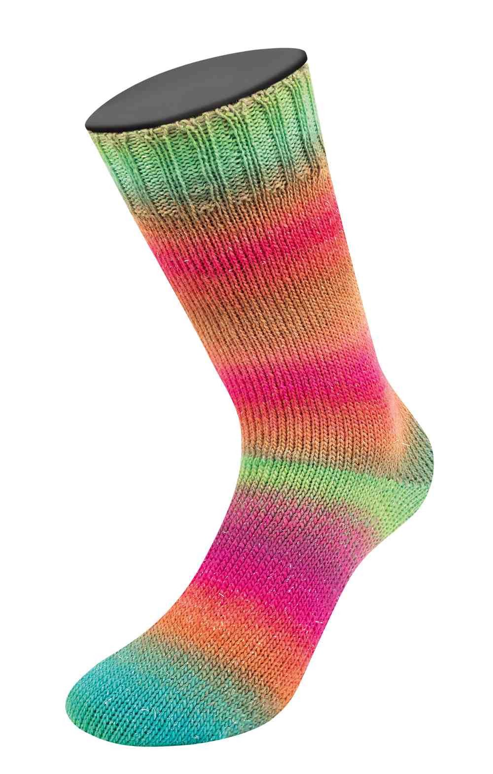 LANA GROSSA MEILENWEIT 100 COLOR MIX SPARKS Häkelwolle, 400 m (100 Gramm), 4-fädige Merino - Sockenwolle mit Lurexfaden