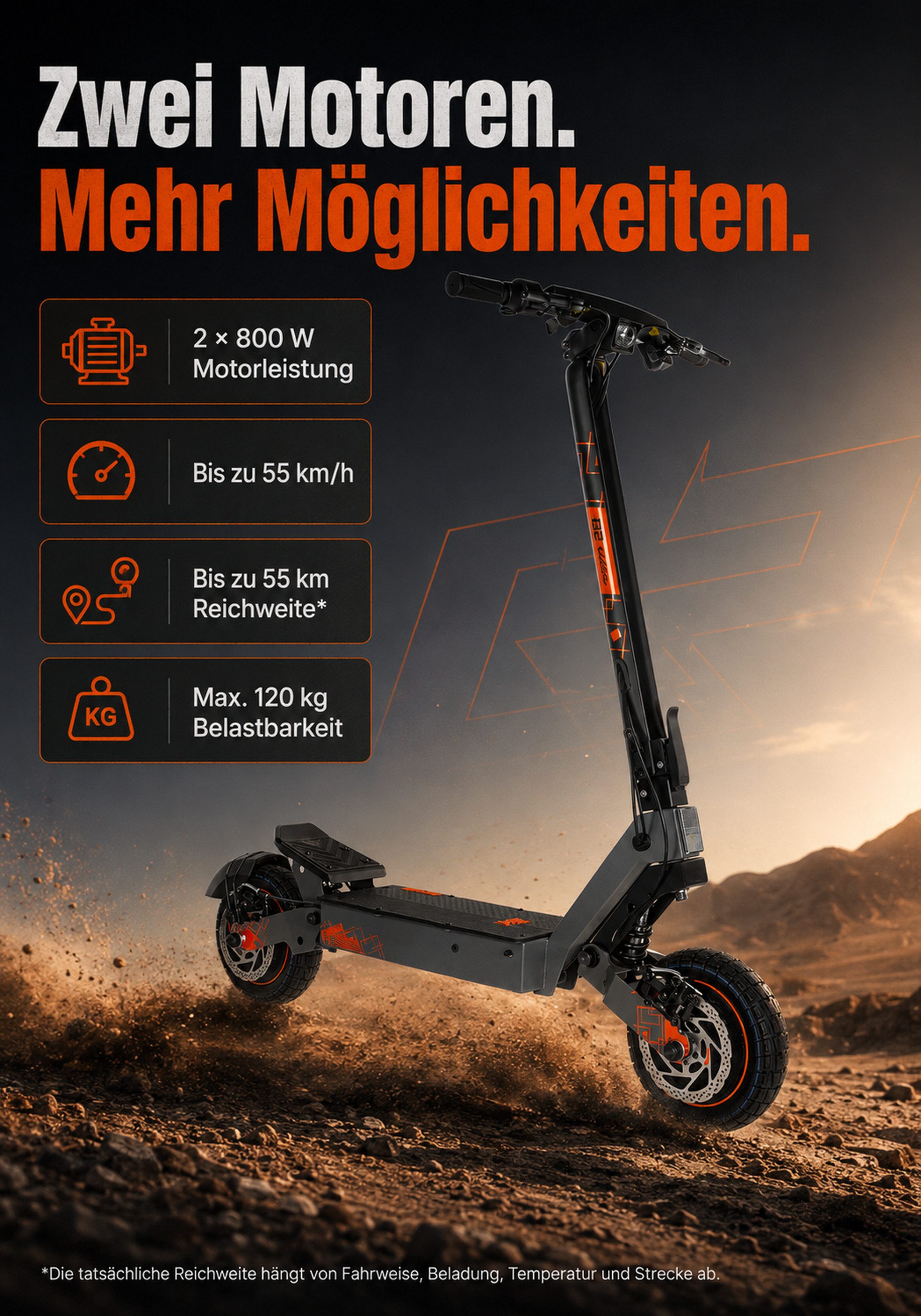 Vankel E-Scooter KuKirin G2 Ultra 864Wh 1600W, 48V 18Ah Max.50 km/h 55Km, Keine Straßenzulassung: ausschließlich auf Privatgelände verwenden – Bild 3 von 5