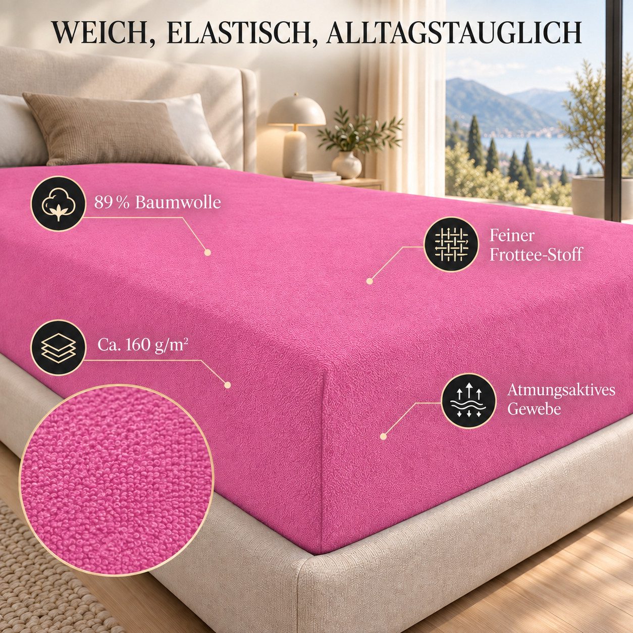 Best for You Spannbettlaken Terry Spannbettlaken–Flauschiger Handtuchstoff für Komfort & Passform, Frotte, Gummizug: Rundum, (1 Stück), Weich, flauschig, atmung – Bild 2 von 5