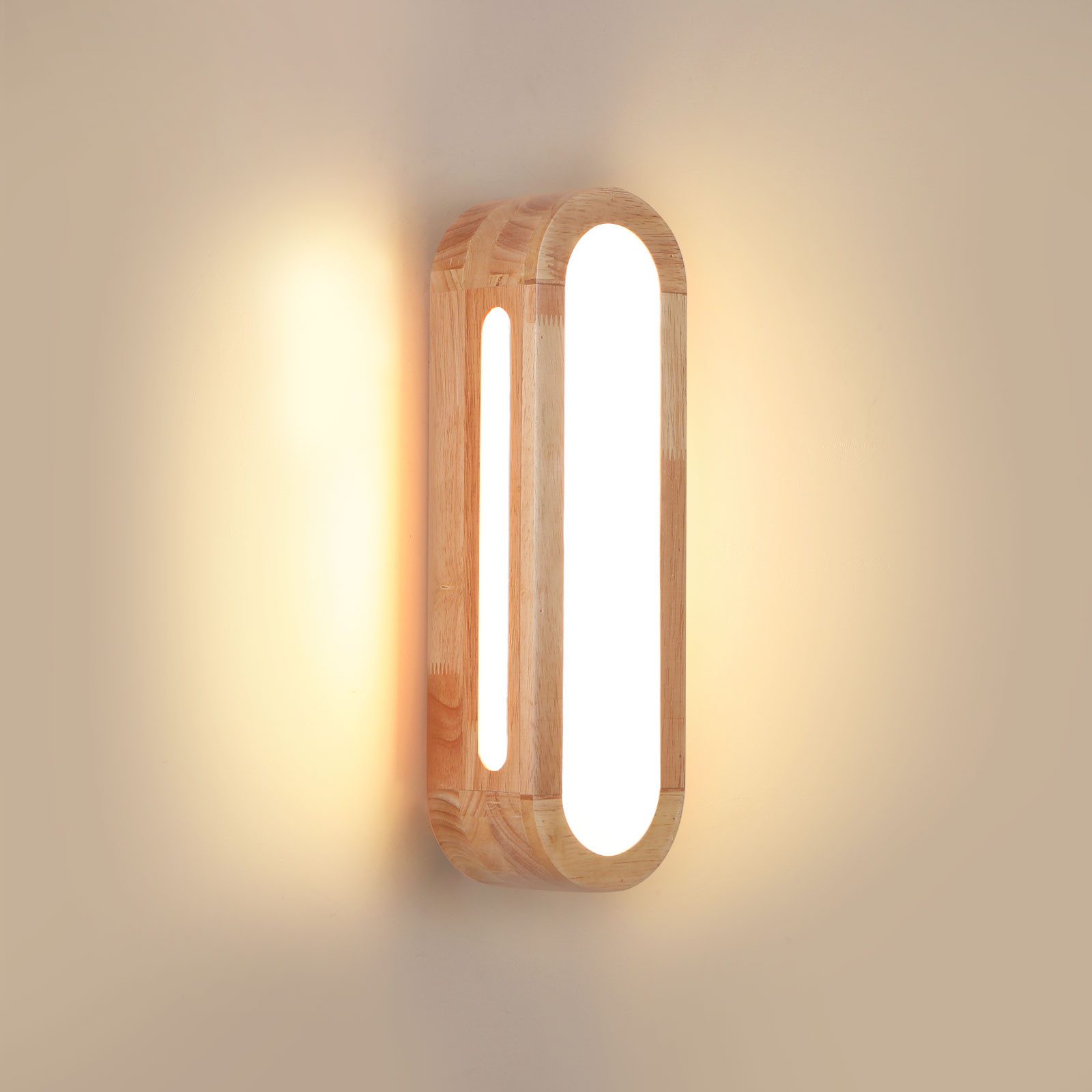 BlingBin LED Wandleuchte 12W Innen Holz Wandlampe, Moderne LED Wandleuchte Warmweiß 3000K, Beleuchtungsfläche: 5–8 m², LED fest integriert, Warmweiß, LED Wandbeleuchtung für Schlafzimmer Wohnzimmer Treppenhaus Korridor