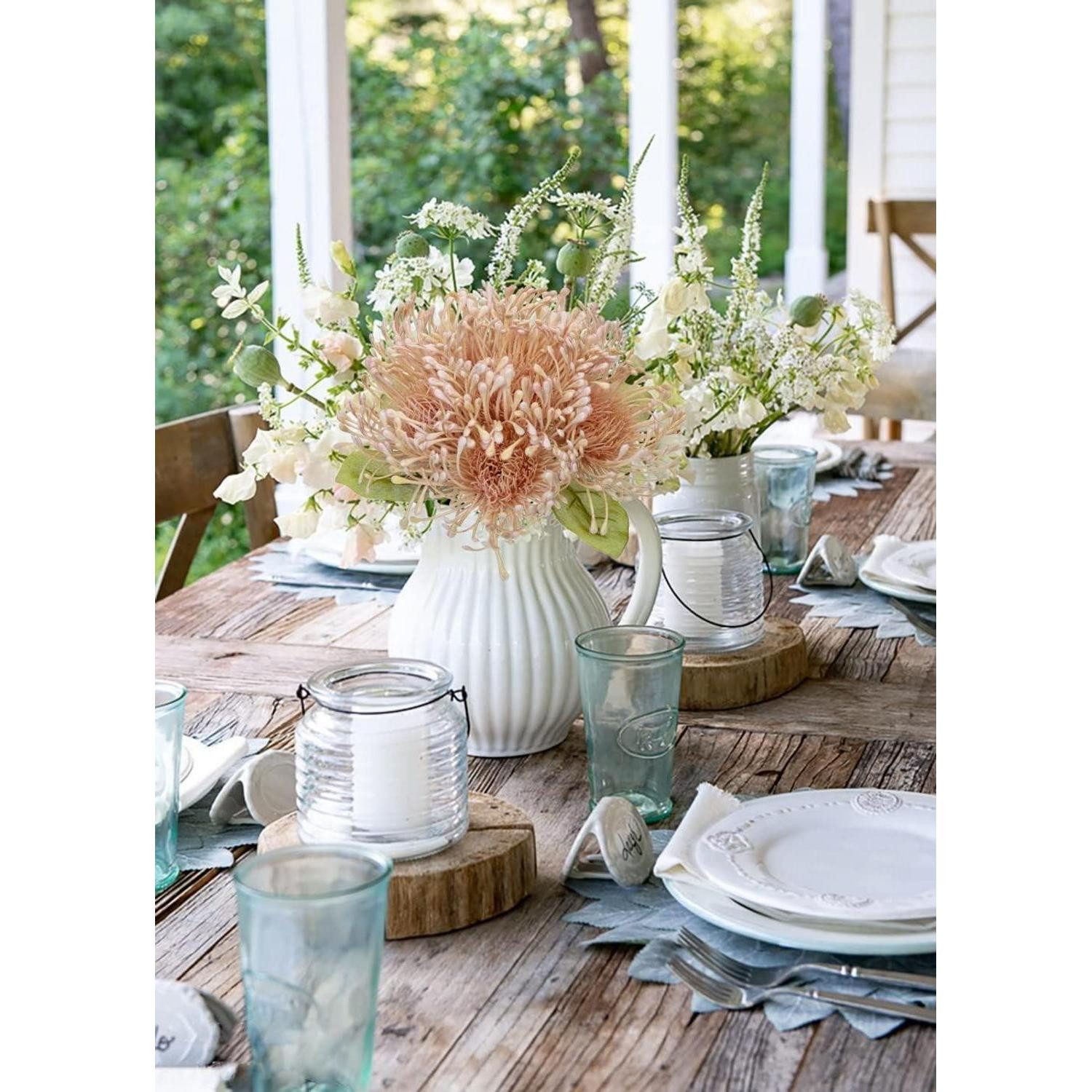 Kunstblume Kunstblumen Chrysantheme 6 Stück Blumengesteck Stiel Bisque 30cm, LuxusKollektion
