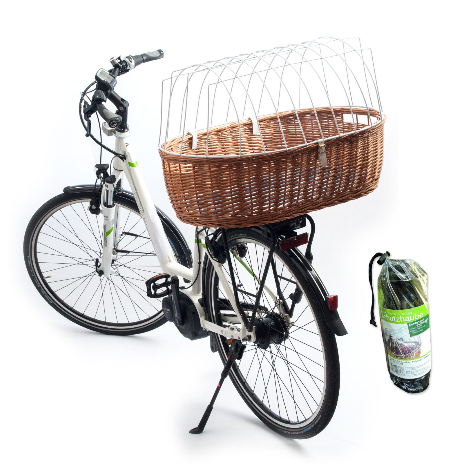 Aumüller Tierfahrradkorb Fahrrad-Tierkorb mit Halter, L: 68 cm + Schutzhaube, Gepäckträgermo...