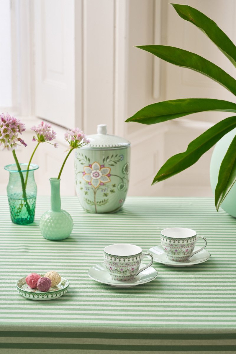PiP Studio Espressotasse Lily&Lotus Light Green Espressotasse mit Untertasse 120ml Set2, Porzellan