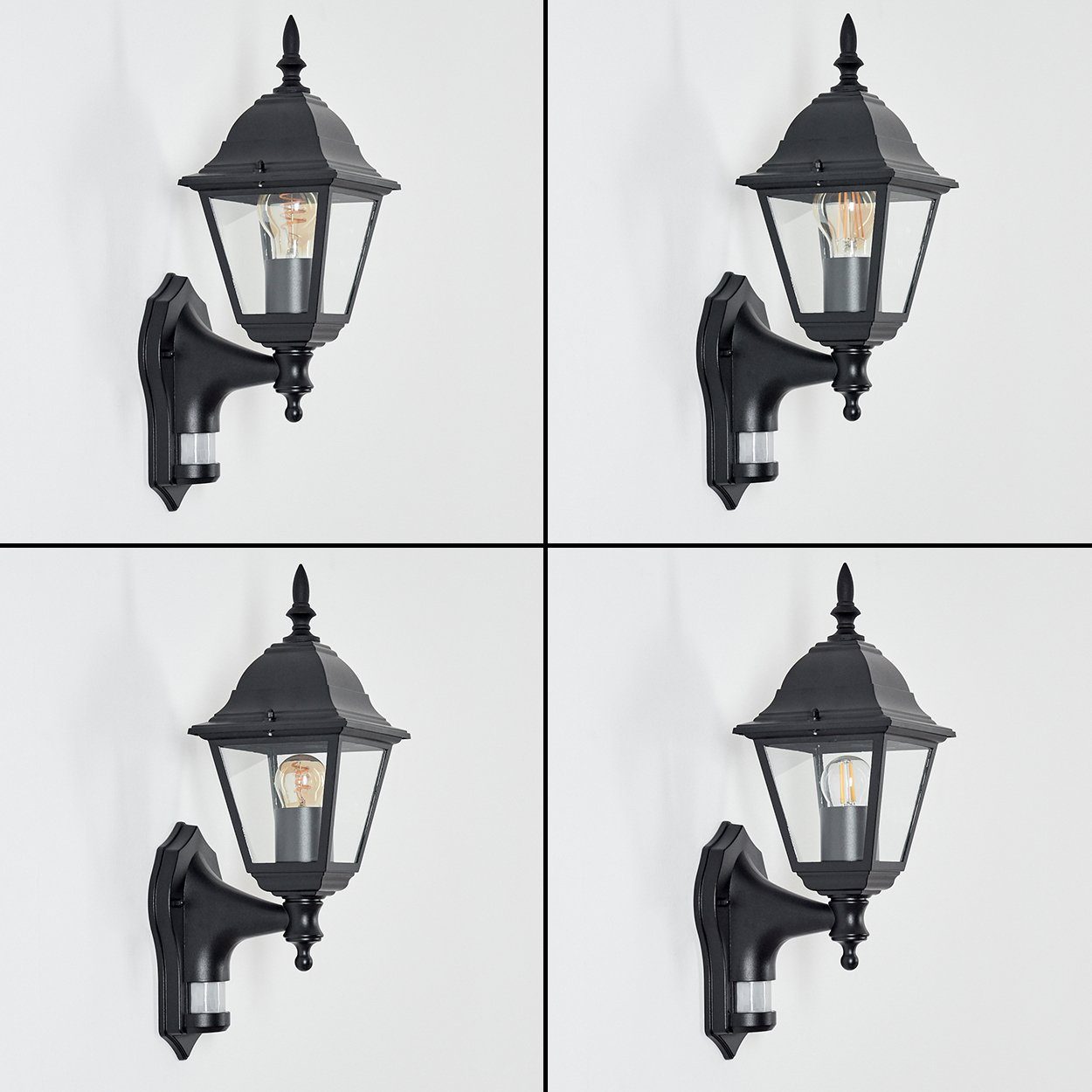 hofstein Außen-Wandleuchte Wandlampe mit Bewegungsmelder in antikem Look aus Metall/Glas, ohne Leuchtmittel, Wandleuchte aufwärts, Außenleuchte für Terrasse, E27