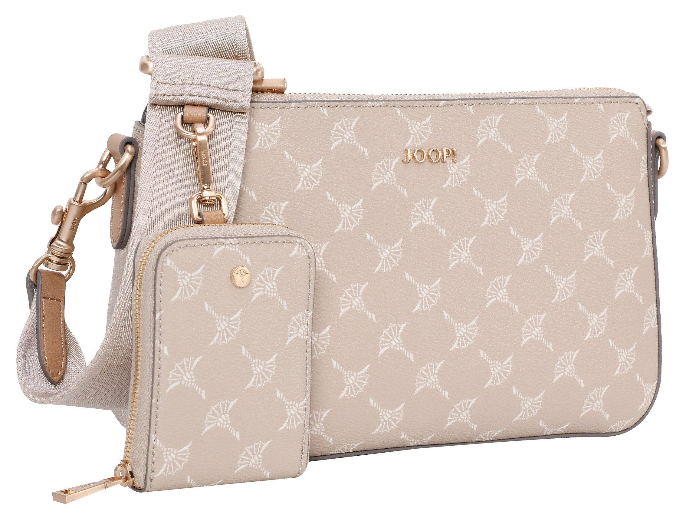 JOOP! Umhängetasche cortina 1.0 jasmina shoulderbag shz (Set, Abnehmbares RV-Täschen), Damen Schultertasche, Handtasche mit hübschem Aufdruck