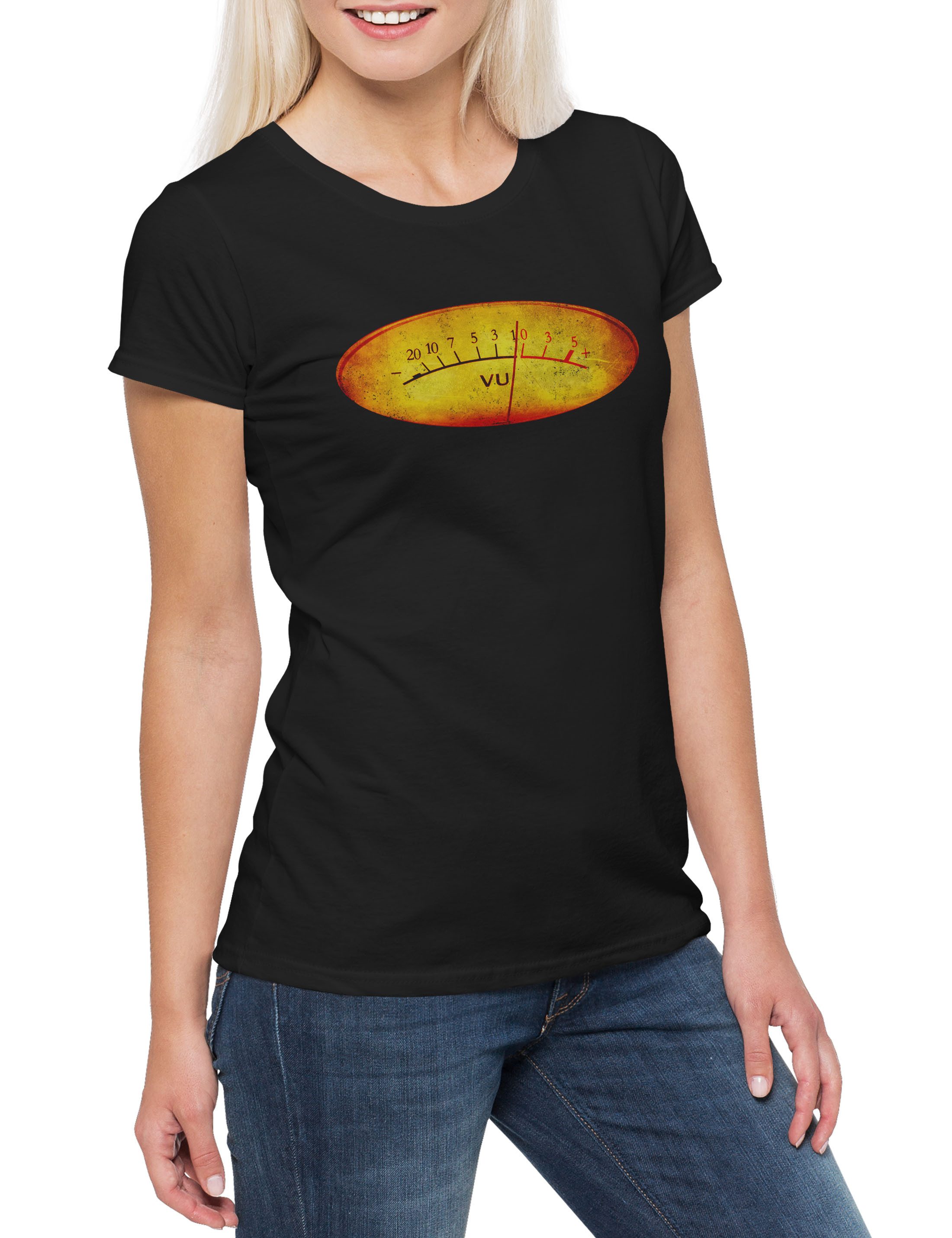 Urban Backwoods Print-Shirt Vu Volume Units Meter I Damen T-Shirt Decibel Music Bass Retro Radio (1-tlg) Cassette Tape Schallplatte Kassette