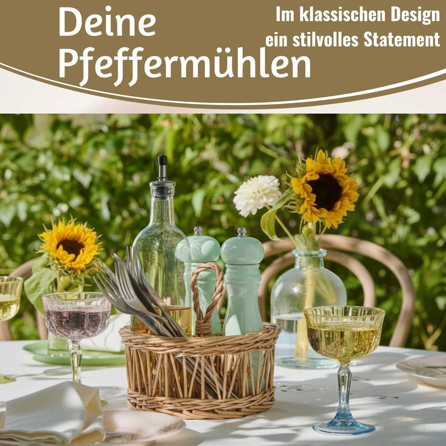 LS-LebenStil Salz-/Pfeffermühle Ib Laursen Holz Salzmühle & Pfeffermühle Set Grün 21x5cm Keramikmahlwe manuell, (2 Stück), Gewürzmühle grobes Salz schwarze Pfefferkörner Chili Muskatnuss