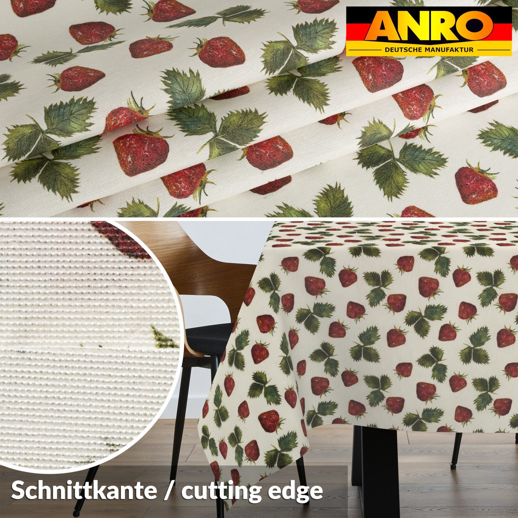 ANRO Tischdecke LANA Giovanna-Blumen Wachstuch 2.0 (Einzelstück 1-tlg), wasserabweisend Giovanna-Blumen Rot-Grün 90x130cm