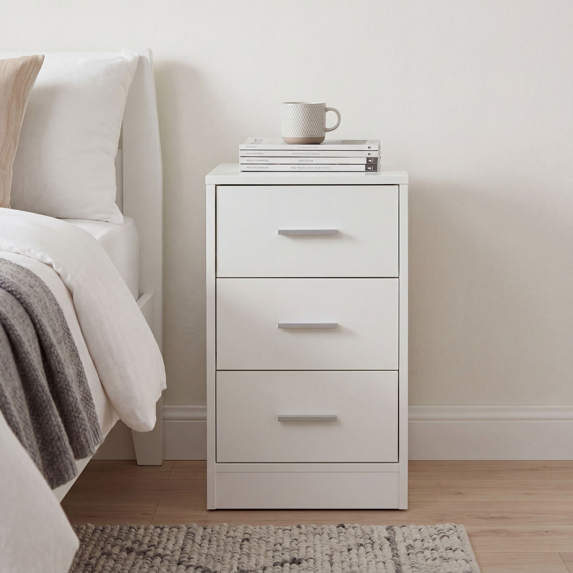 FINEBUY Nachtschrank SuVa7067_1 Kommode Nachttisch Schublade Ablage Schlafzimmer (Nachttisch mit 3 Schubladen Weiß 37,5x68x35 cm) Nachtkästchen Boxspringbett, Nachtkommode Modern