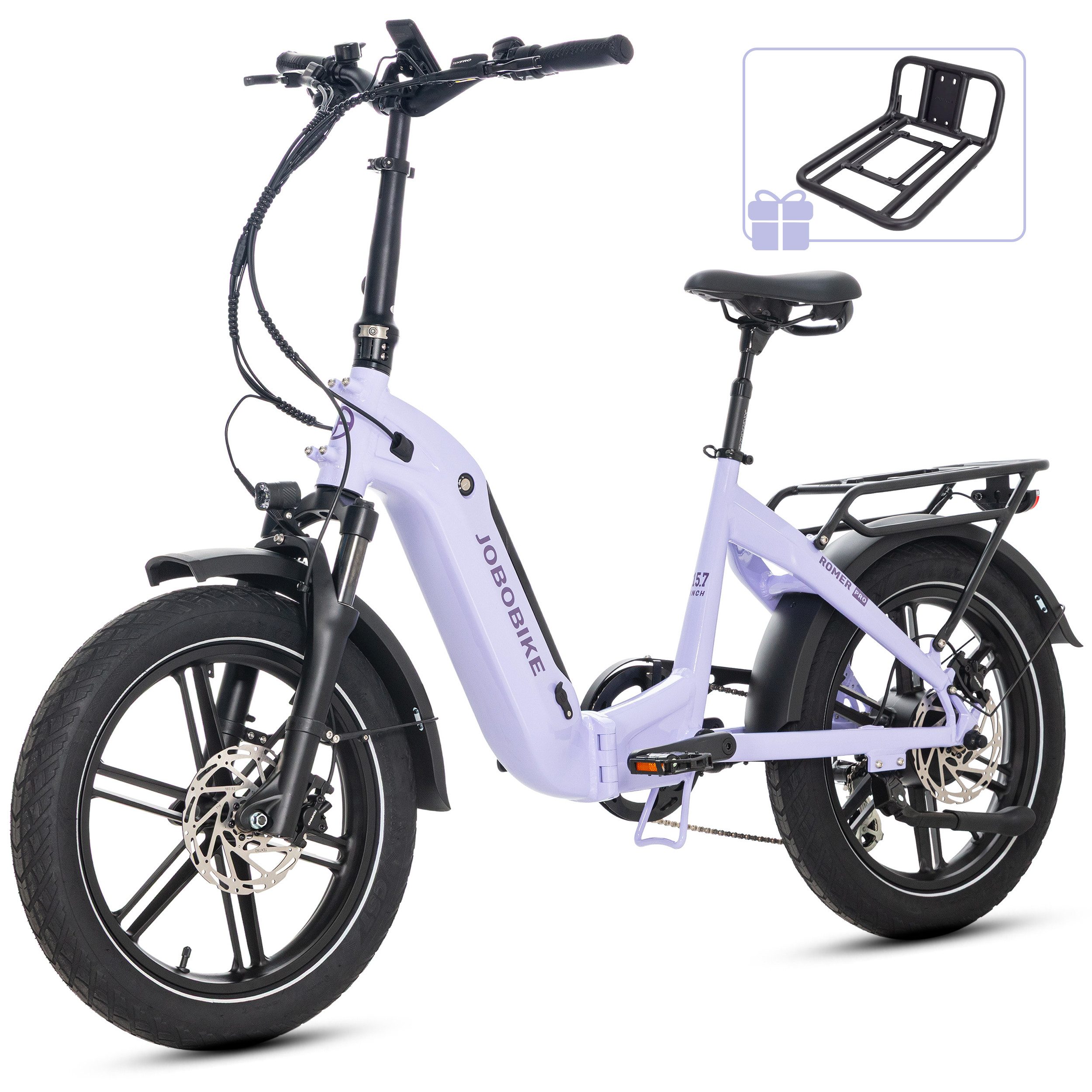 JOBOBIKE E-Bike Klapprad 28 Zoll Fatbike, 120km, mit Federsattelstütze, mit Bremslichtfunktion, 7 Gang Shimano, Heckmotor, 720 Wh, (Farbdisplay, hydr. Scheibenbremse, Elektrofahrrad für Damen Herren), 60 Nm, 5 Stufen, Drehmomentsensor, Faltbarer Alurahmen, E-Citybike