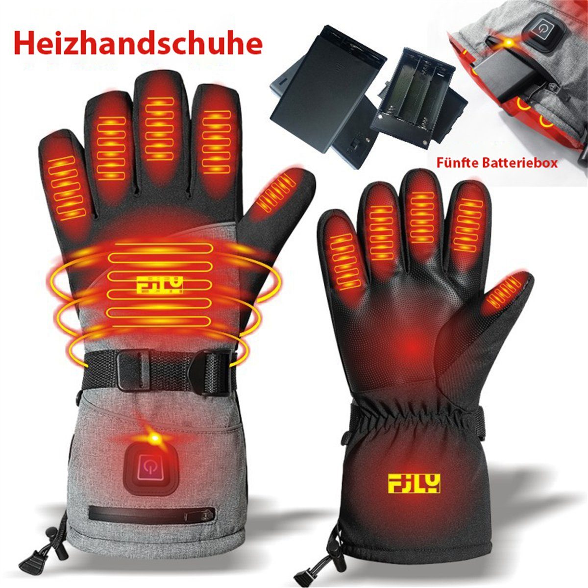 carefully selected Winter-Arbeitshandschuhe Außenbereich und wasserdichte Handschuhe Smart-Heizhandschuhe + Schwarze Batteriekasten für den Warme graue und