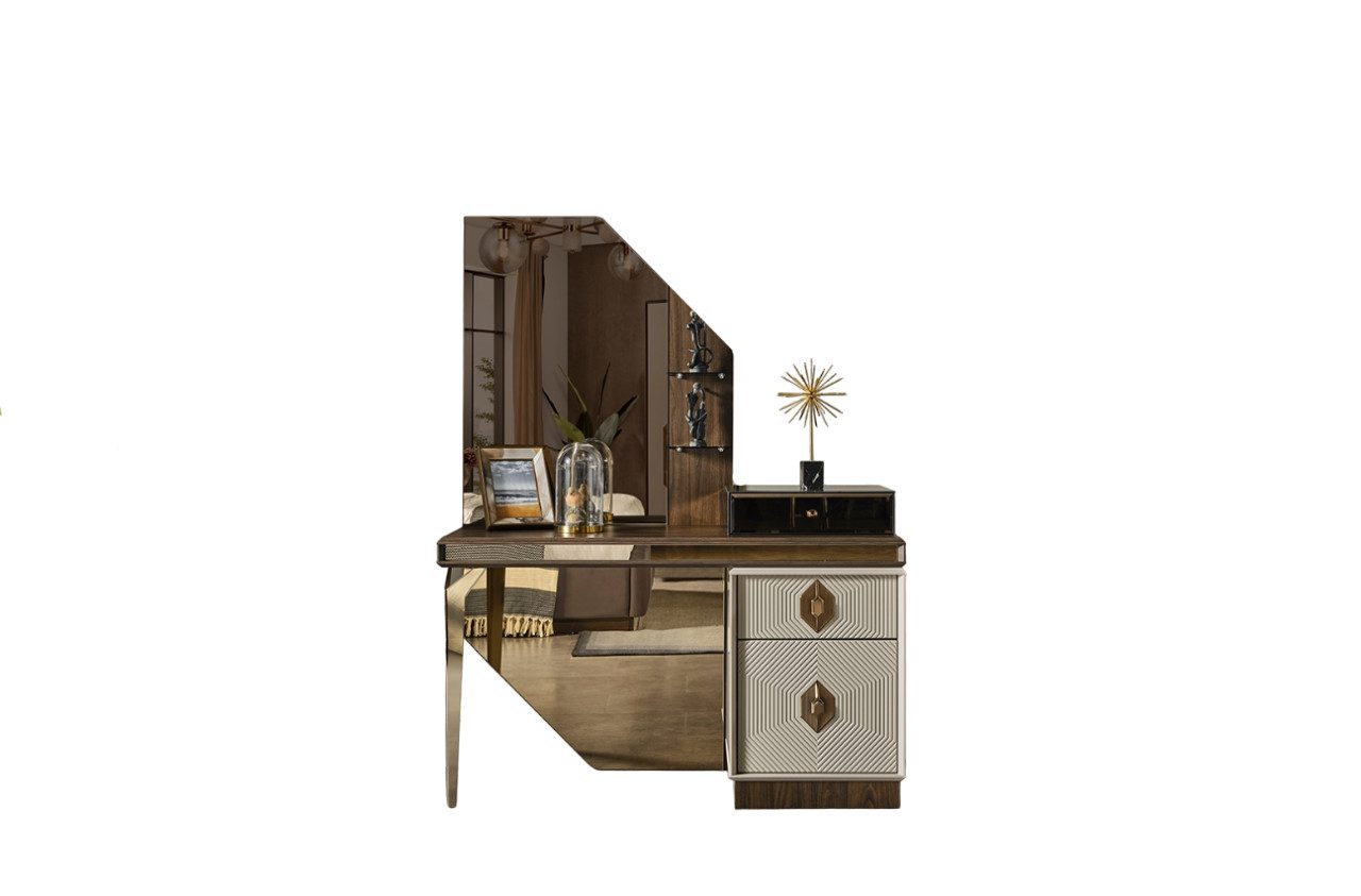 Xlmoebel Schminktisch Designer Spiegel und Schminktisch in Weiß-Braun, 2tlg Set für (1-St., 2tlg. Schlafzimmer Set (Schminktisch mit Spiegel), Hergestellt in Europa