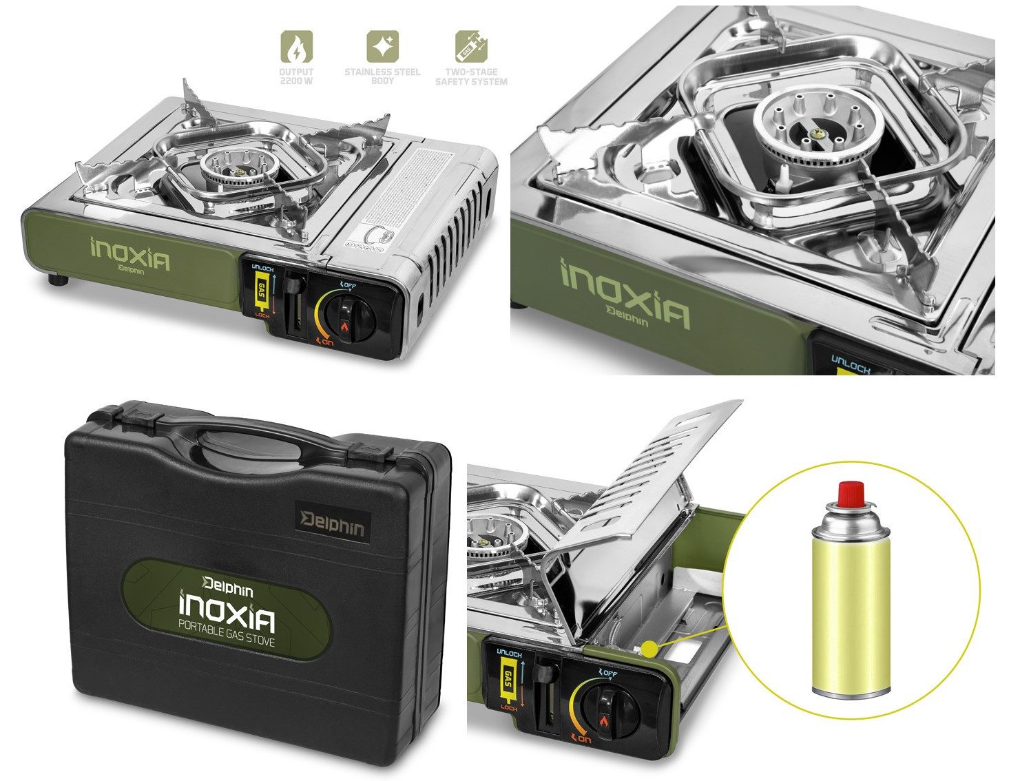 Delphin.sk Gaskocher INOXIA mit Koffer 2000W Propangas CP250 400ml - Camping Kocher, (1-St)