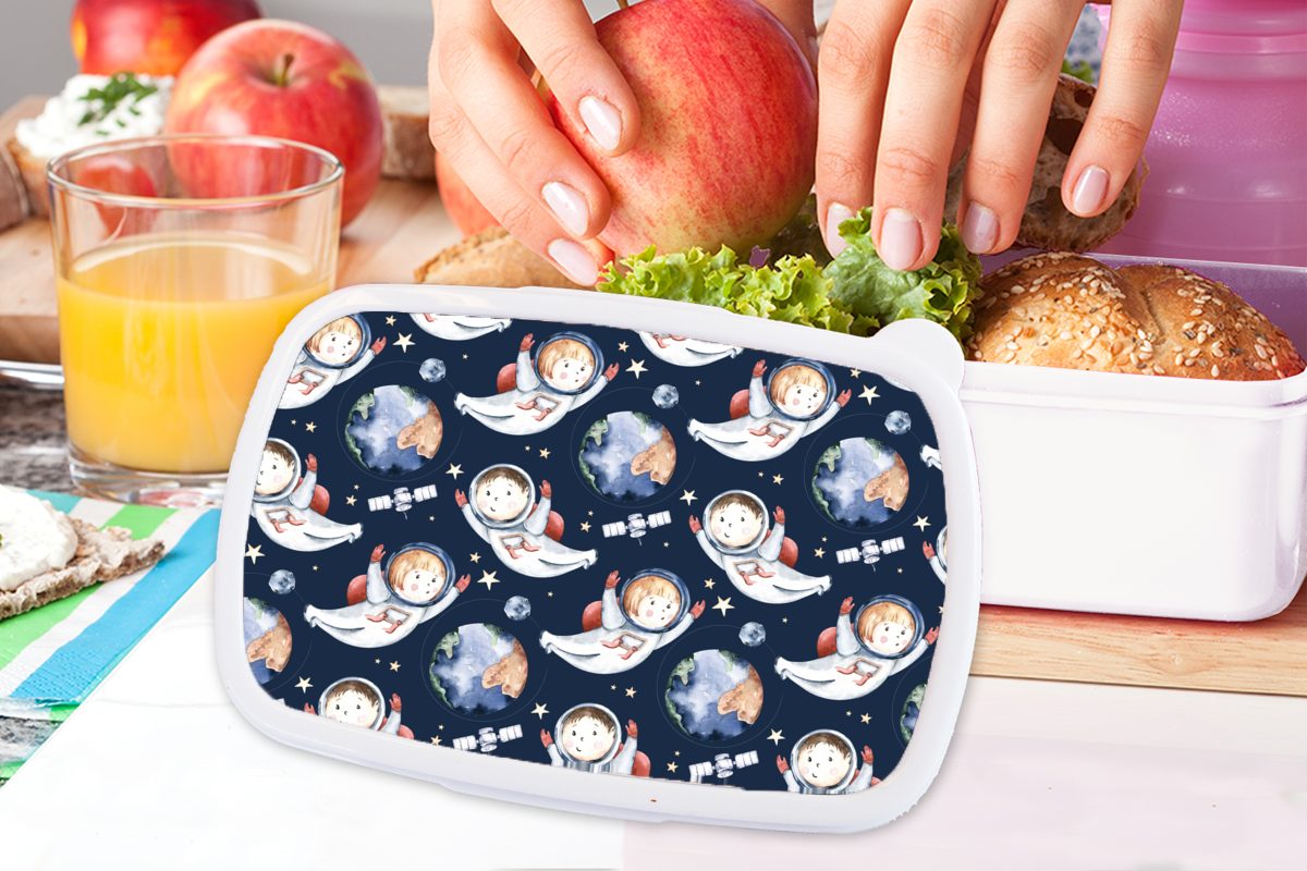 Muster Lunchbox - Kinder, - Mädchen Brotbox weiß Erwachsene, Kunststoff, Brotdose, für (2-tlg), Kinder Kinder - Jungs - und für Kinder Planeten Mädchen MuchoWow Jungen und - -