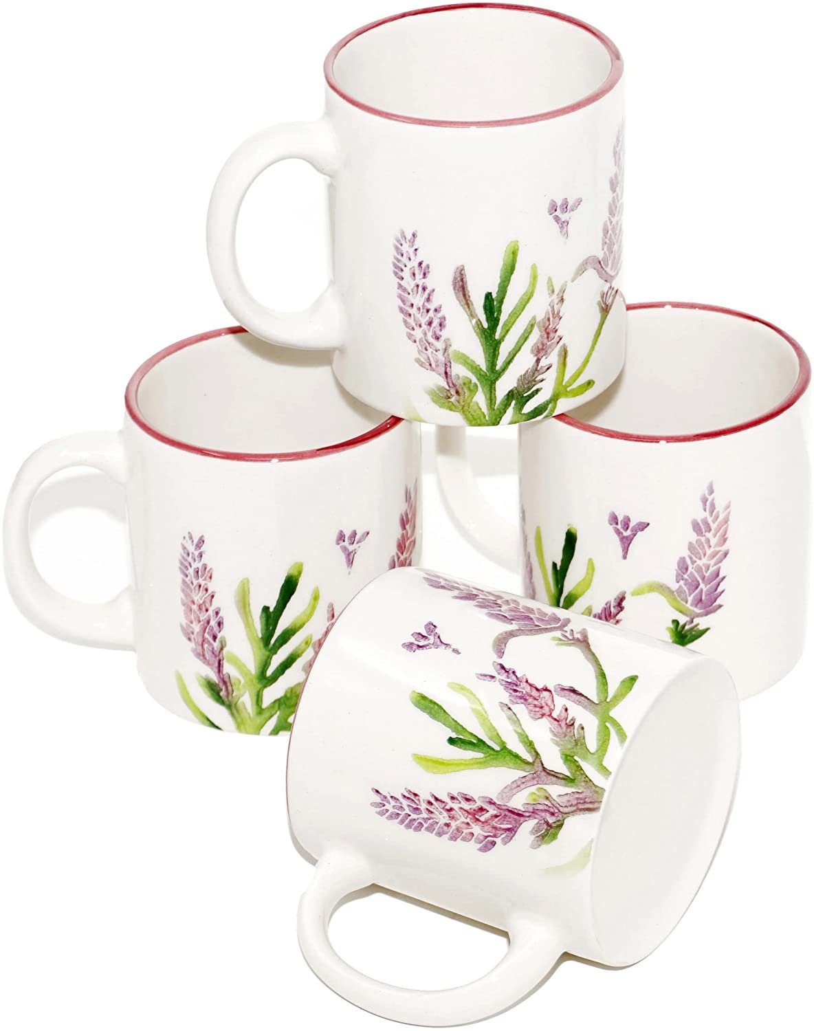 Lashuma Tasse Lavendel, Keramik, Kaffeebecher Set 300 ml, 4 Stück Cappuccino Чашки