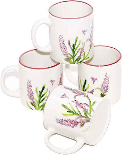 Lashuma Tasse Lavendel, Keramik, Kaffeebecher Set 300 ml, 4 Stück Cappuccino Tassen