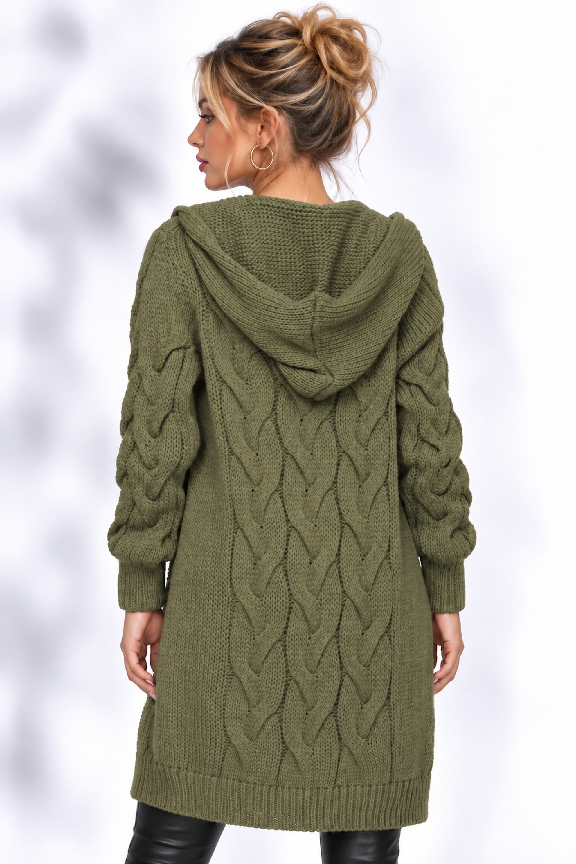 Worldclassca Kapuzenstrickjacke Worldclassca lange Strickjacke Zopfmuster Cardigan Kapuze Bolero Neue Kollektion - Stilvolle und gemütliche Strick Mode für Dame – Bild 3 von 3