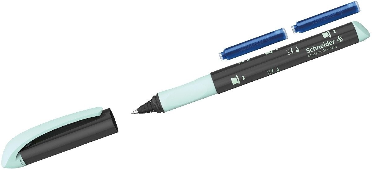 SCHNEIDER Tintenfeinschreiber Patronenroller Easy M dunkelgrau mit Motivdruck Blisterkarte inkl. 2 P