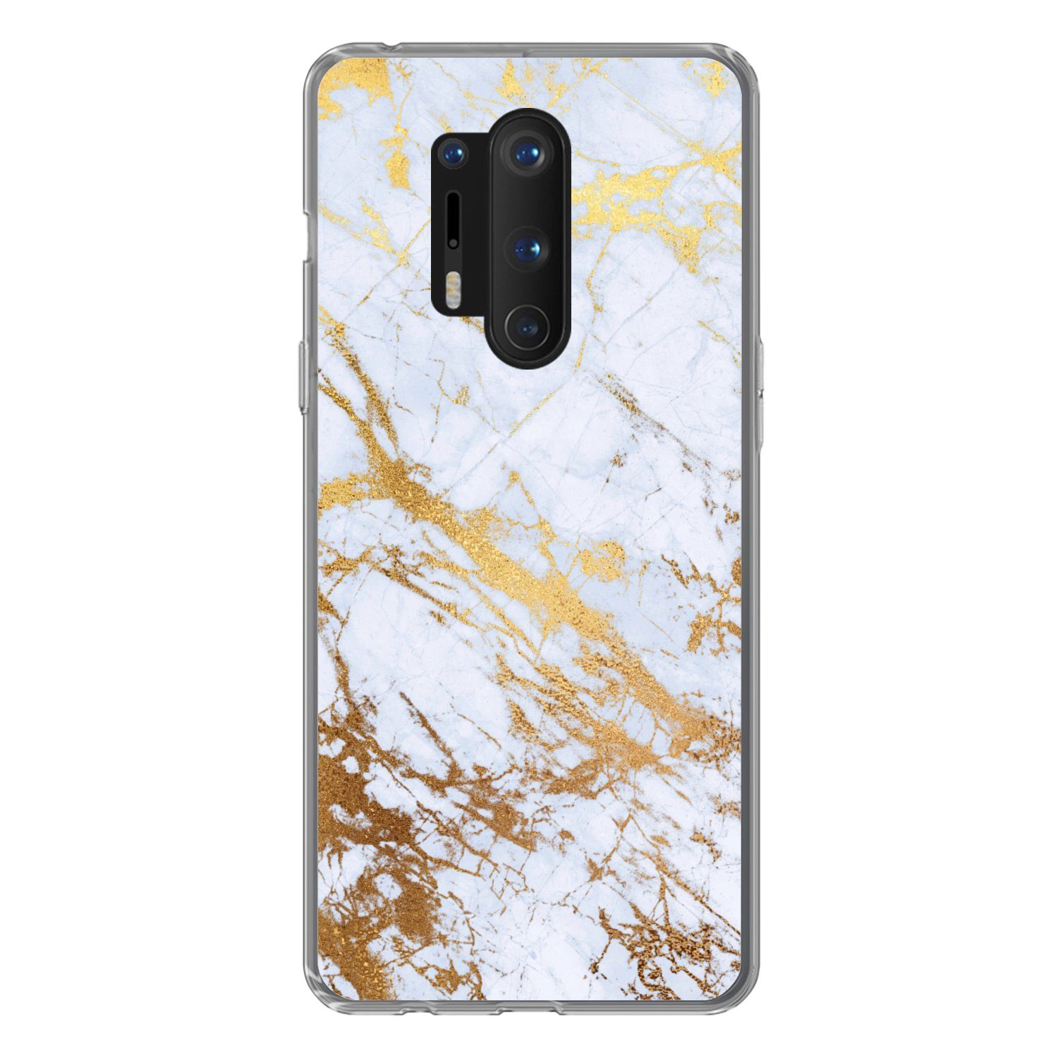 MuchoWow Handyhülle für OnePlus 8 Pro Marmor - Gold - Weiß - Luxe - Marmoroptik - Glitzer, Phone Case, Silikon, Schutzhülle Dünn