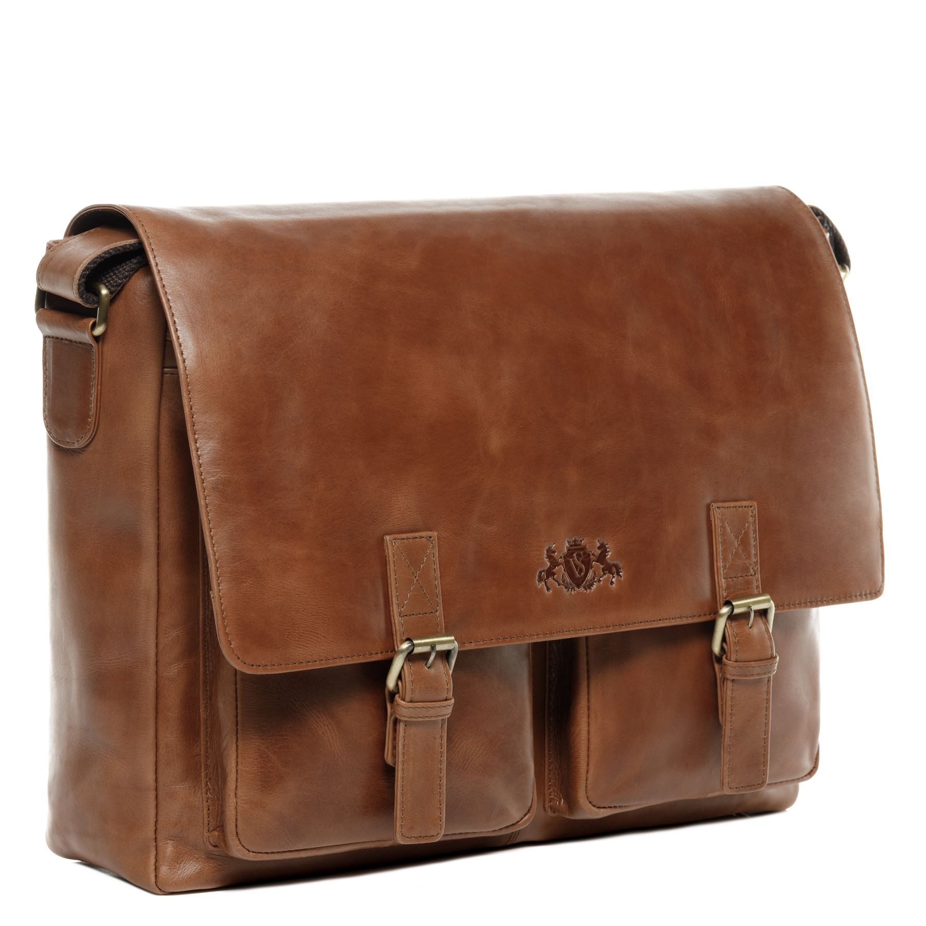 SID & VAIN Messenger Bag echt Leder Aktentasche 15 Zoll Laptop Fach braun, Laptoptasche 15,4 Zoll echt Leder Herren, Umhängetasche hellbraun