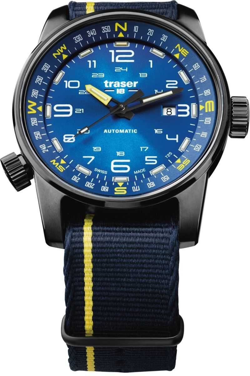 Traser Automatikuhr P68 Pathfinder Automatic Blue Herrenuhr 107719 - Natoband - 46 mm, mit trigalight® Selbstleucht-Technologie
