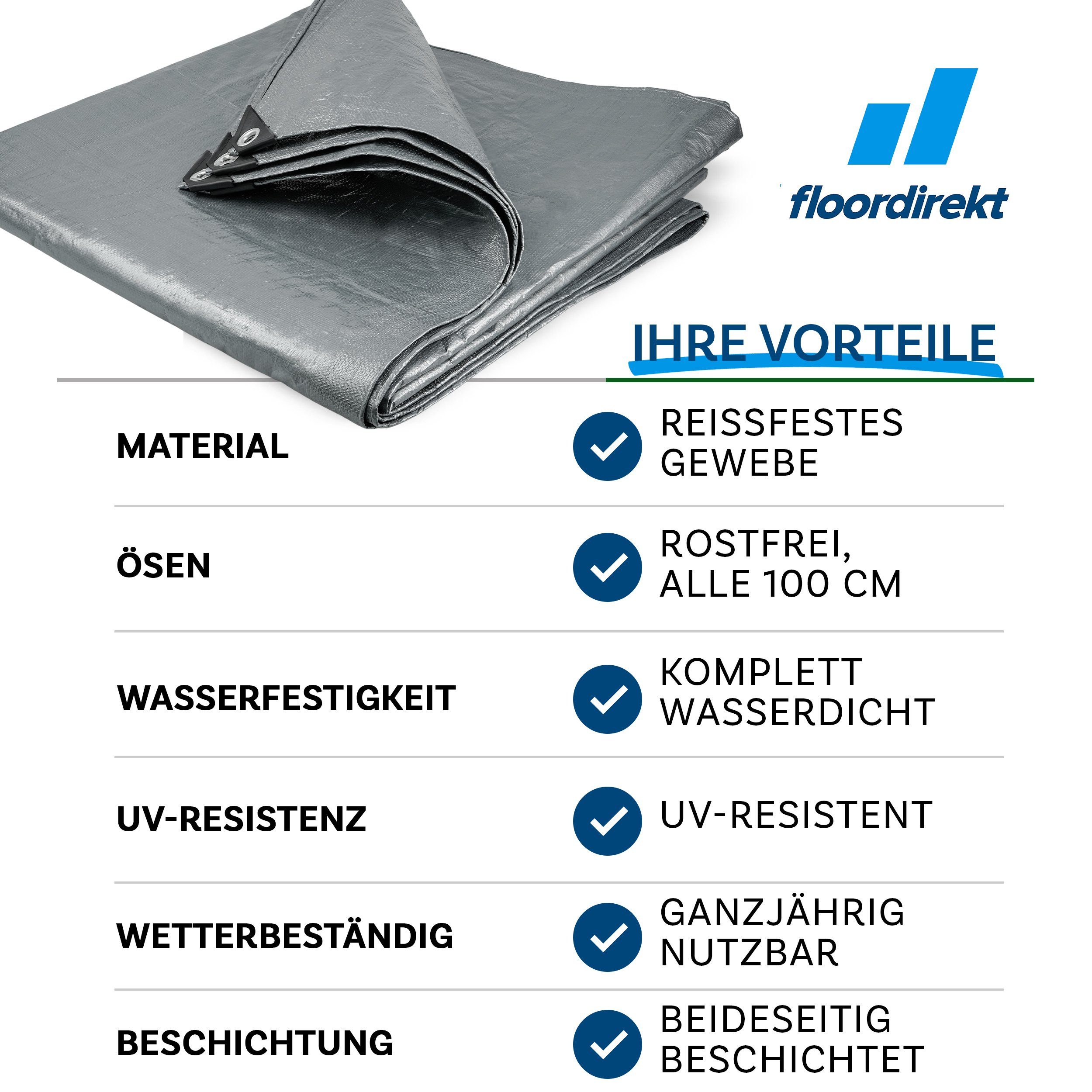 casa pura Schutzplane Reißfest 80 g/m², Abdeckplane in mehreren Farben & Größen, Schutzhülle, Wasserdicht – Bild 3 von 5