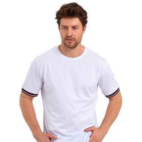 COMEOR T-Shirt Basic Herren Kurzarm Rundhalls (Packung, 1-tlg) mit gestreiften Ärmel Bündchen