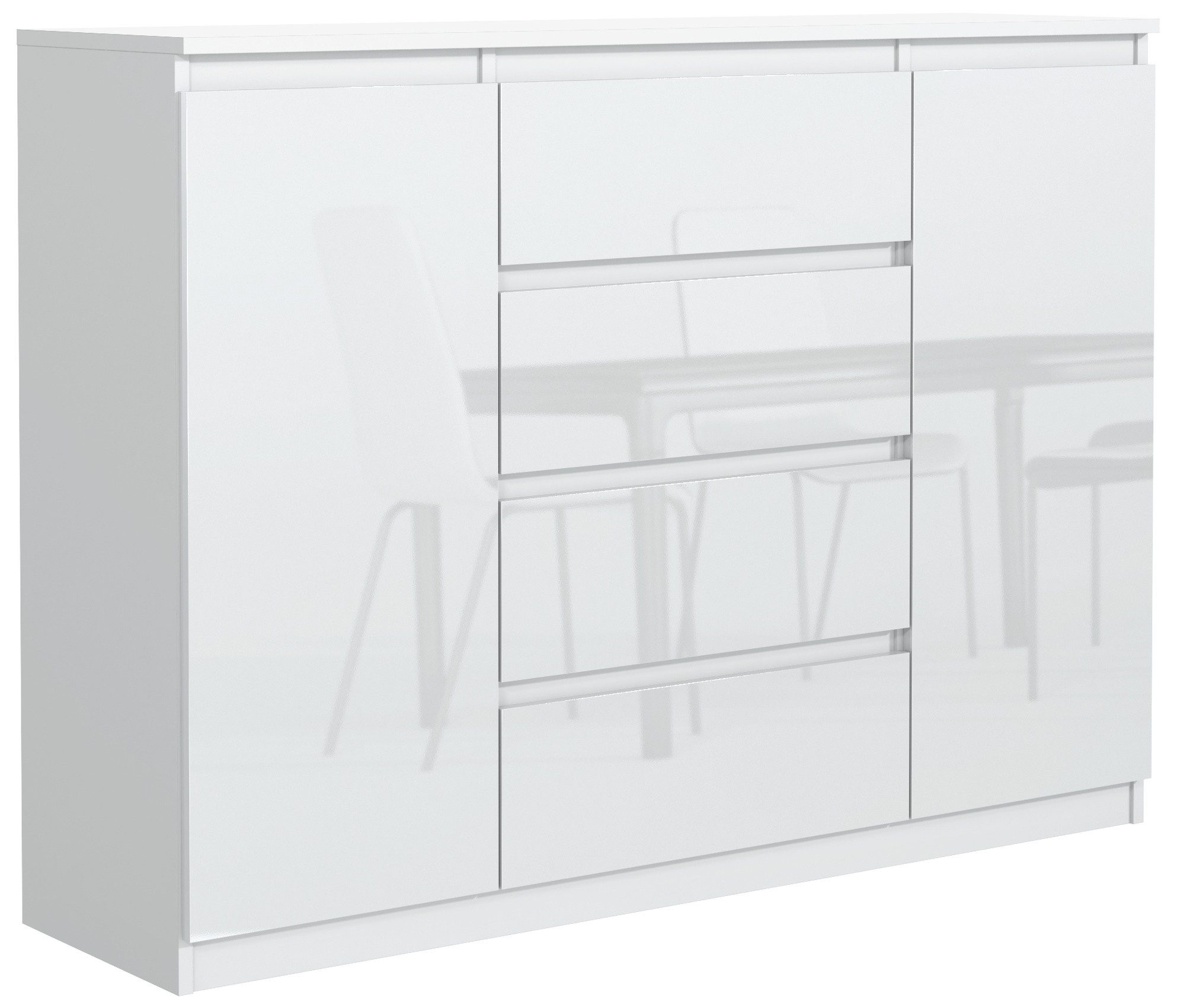 Raumhirsch Furniture Kommode, Sideboard, Kommode für das Schlafzimmer - Wohnzimmer (Maße: 120 × 39 × 101,5 cm, 2 Türen, 4 Schubladen, Rollenschienen), viele Farbvarianten - Hochwertig & stabil