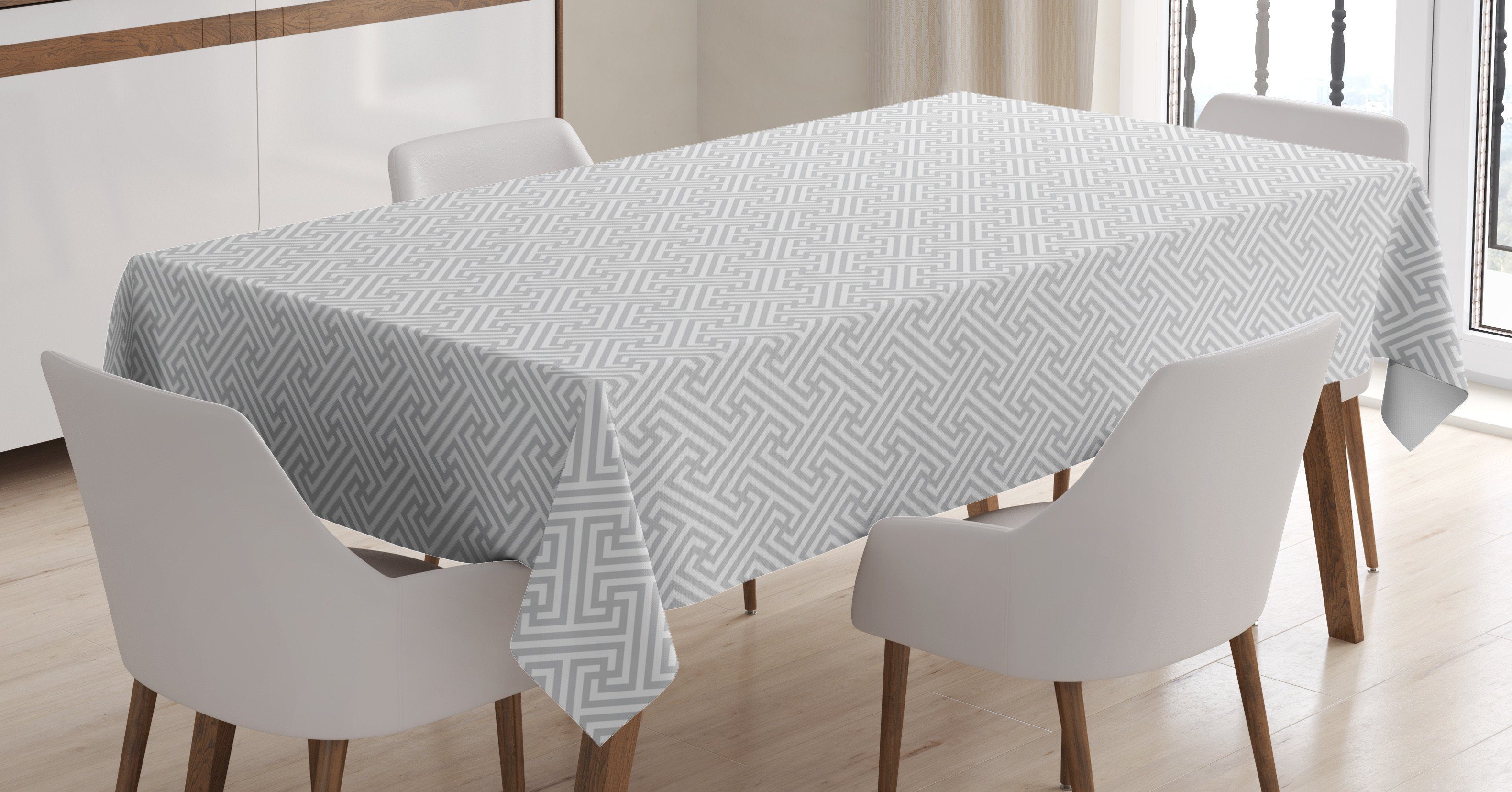 Abakuhaus Tischdecke Farbfest Waschbar Für den Außen Bereich geeignet Klare Farben, Grau und Weiß Labyrinth Grid