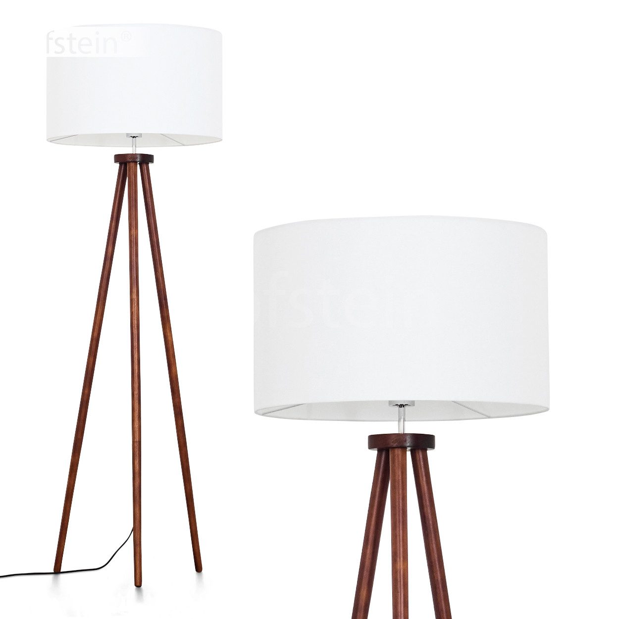 Stehlampe Stehlampe aus Holz/Stoff in Dunkelbraun/Weiß